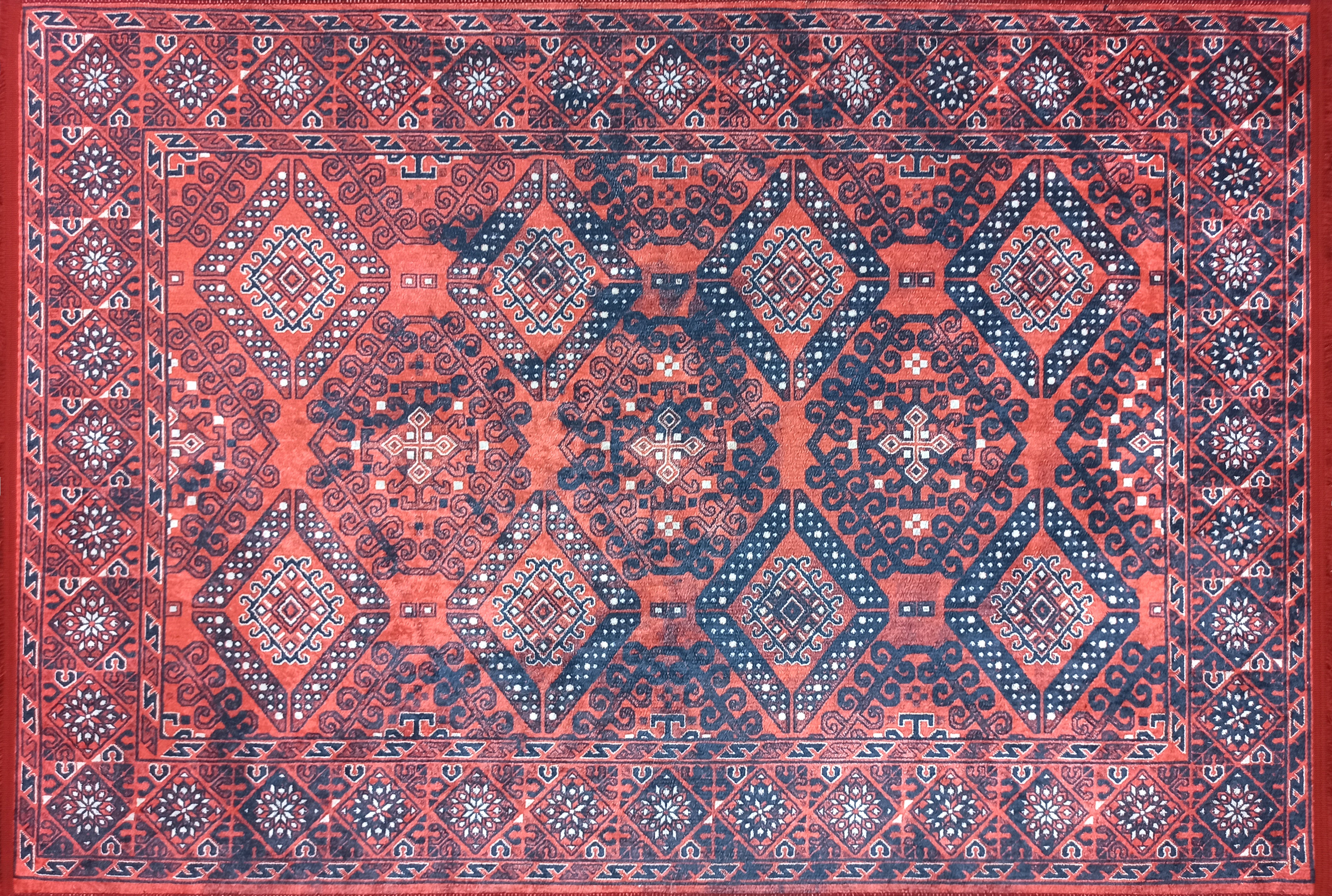 Ramsa Rug Red Navy Blue Turkish Area Rug