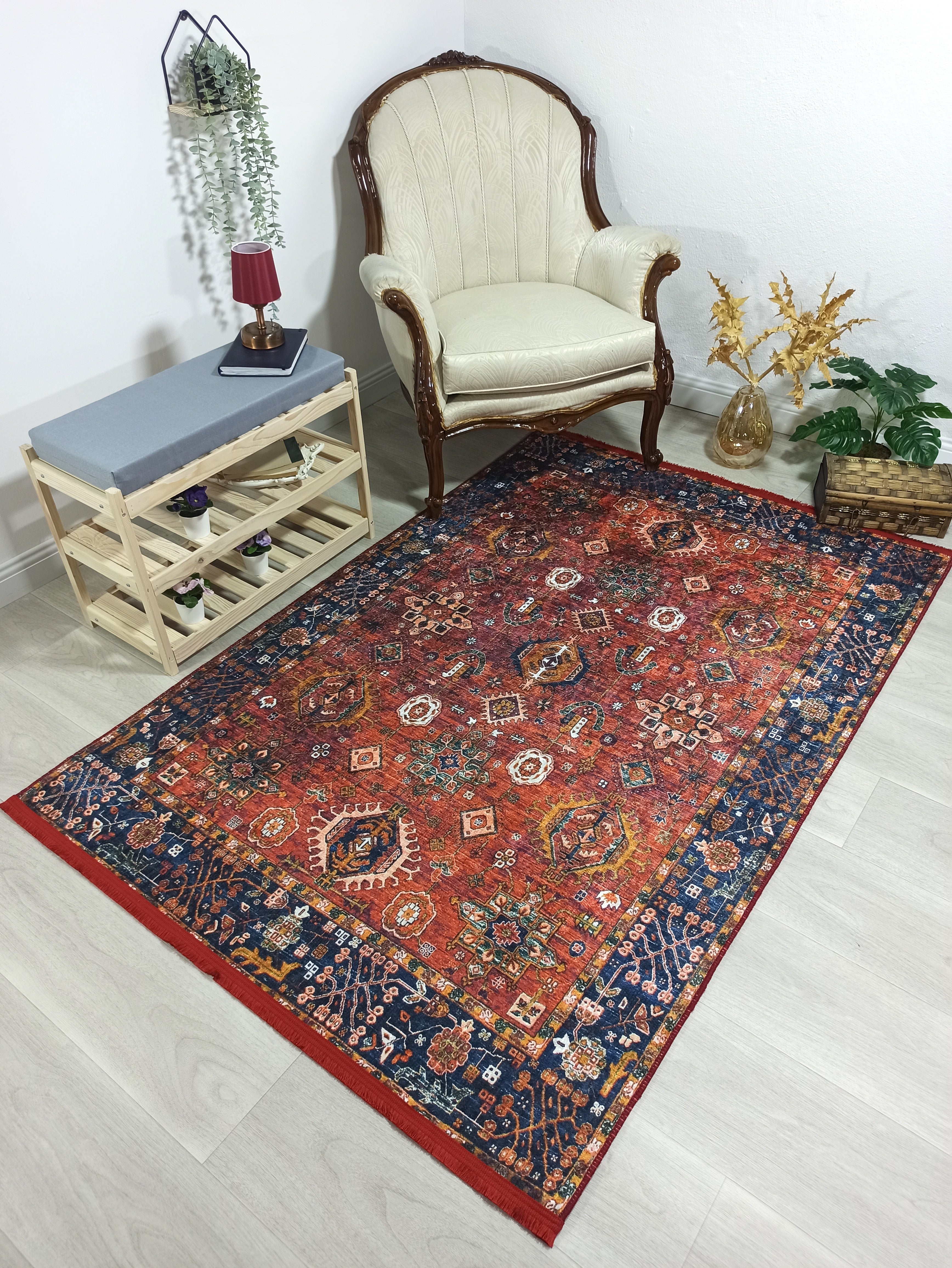 Red Turkish Vintage Traditional Carpet Modern Floor Decor Rug