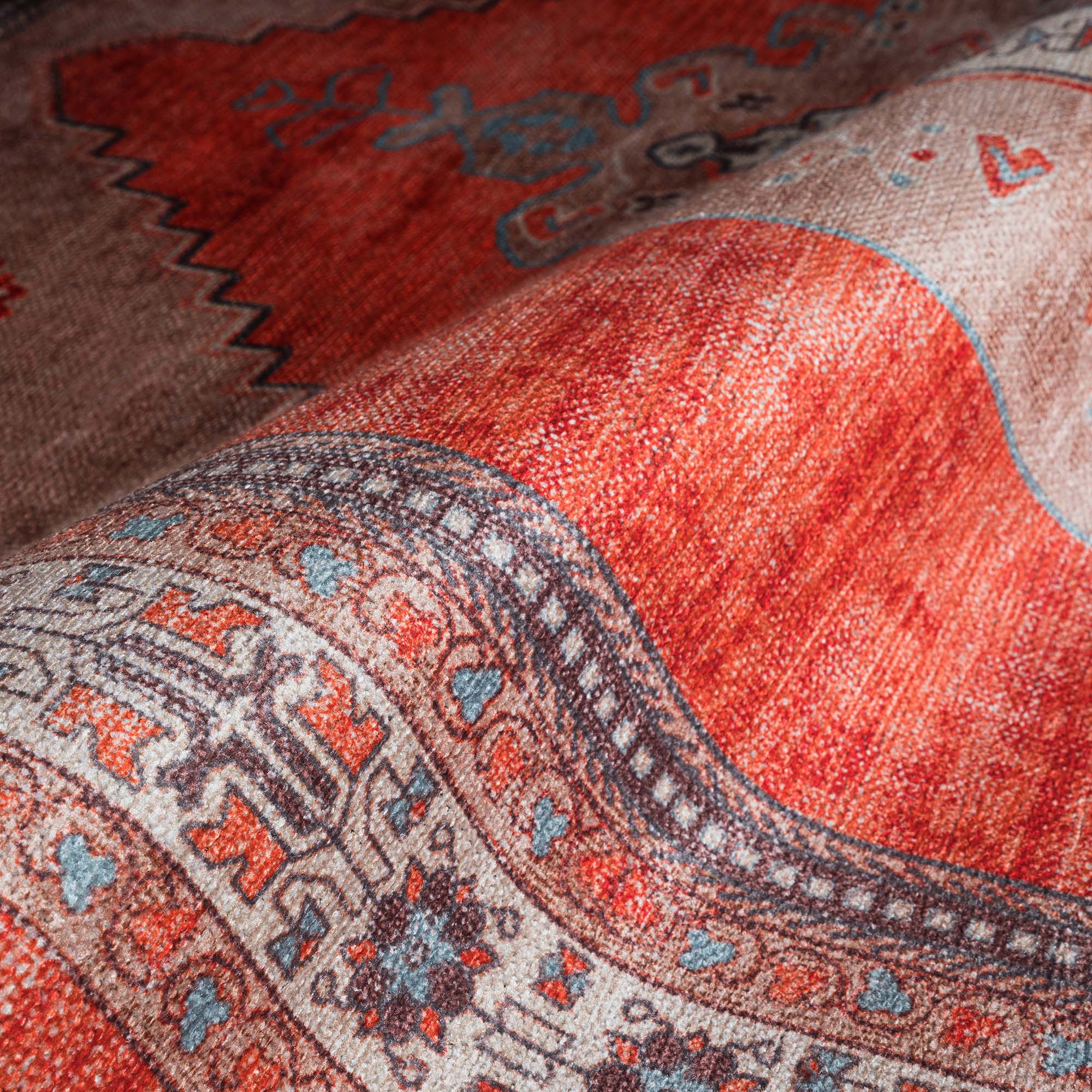Christelle Warm Orange Beige Turkish Vintage Rug