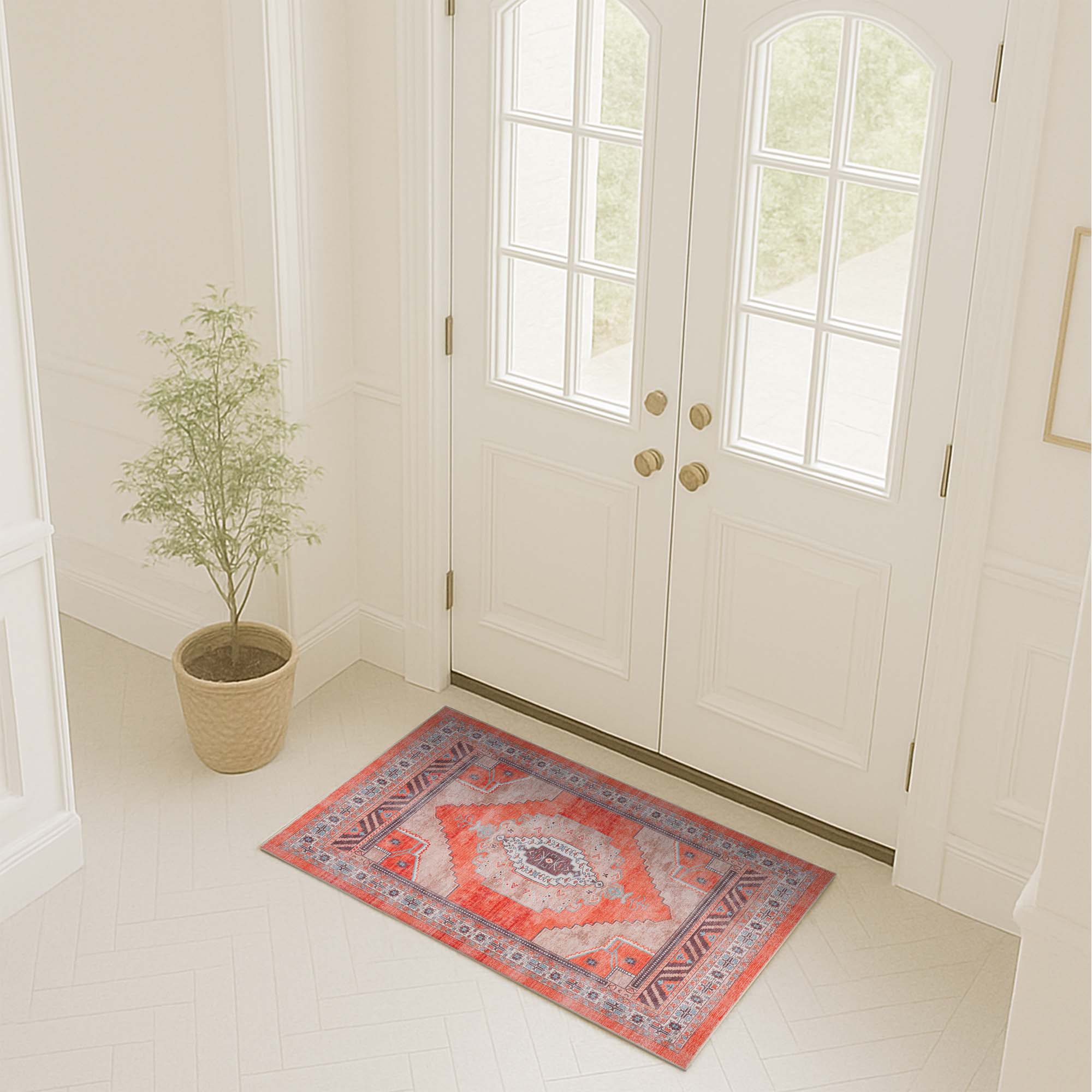 Christelle Warm Orange Beige Turkish Vintage Rug