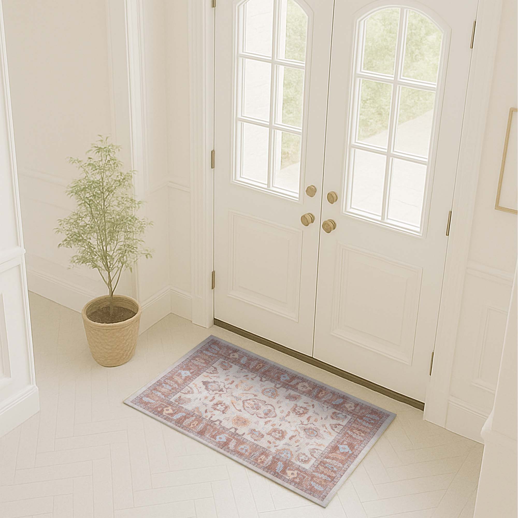 Anais Boho Brown Ivory Modern Oushak Rug