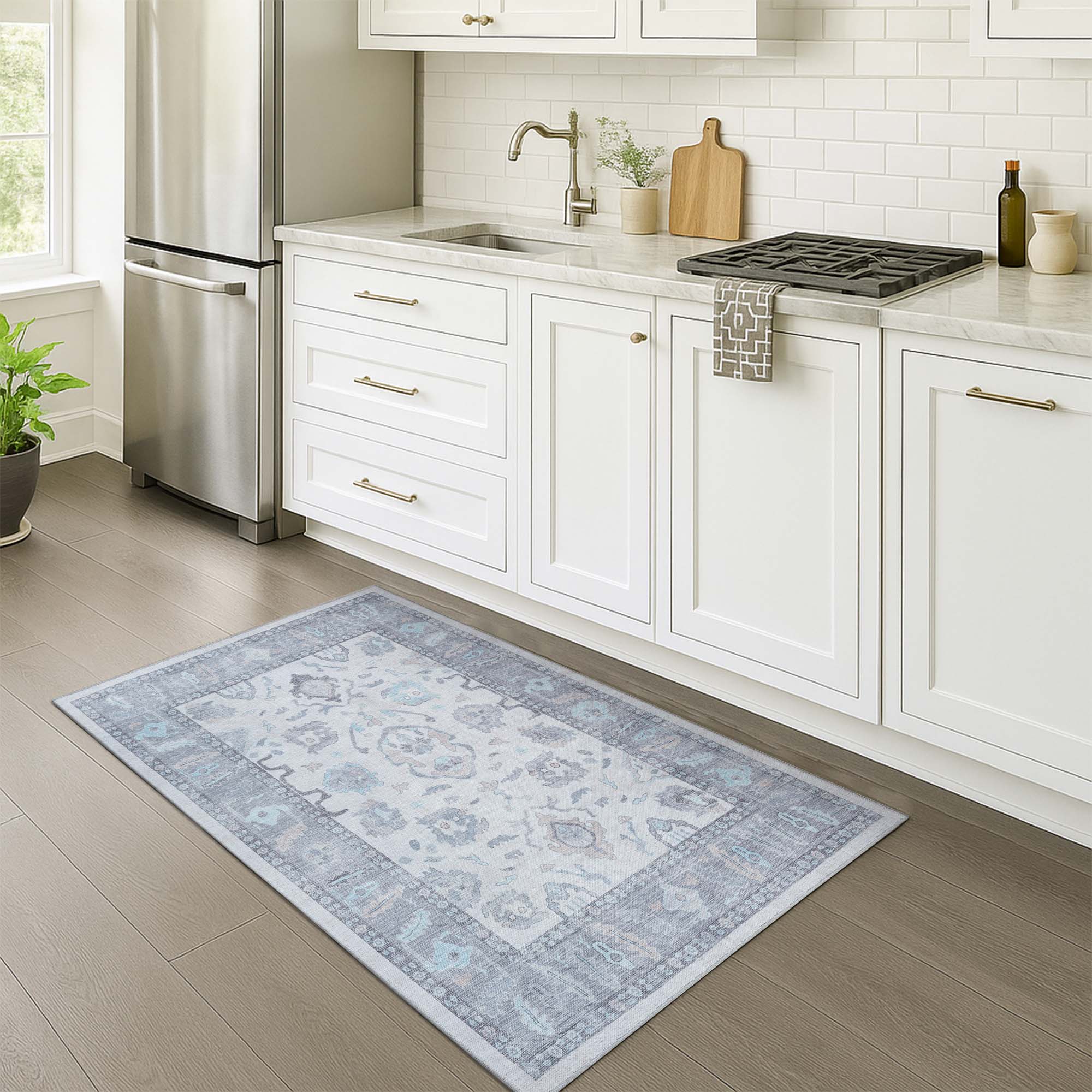 Delphine Gray, Beige & Ivory Modern Oushak Rug