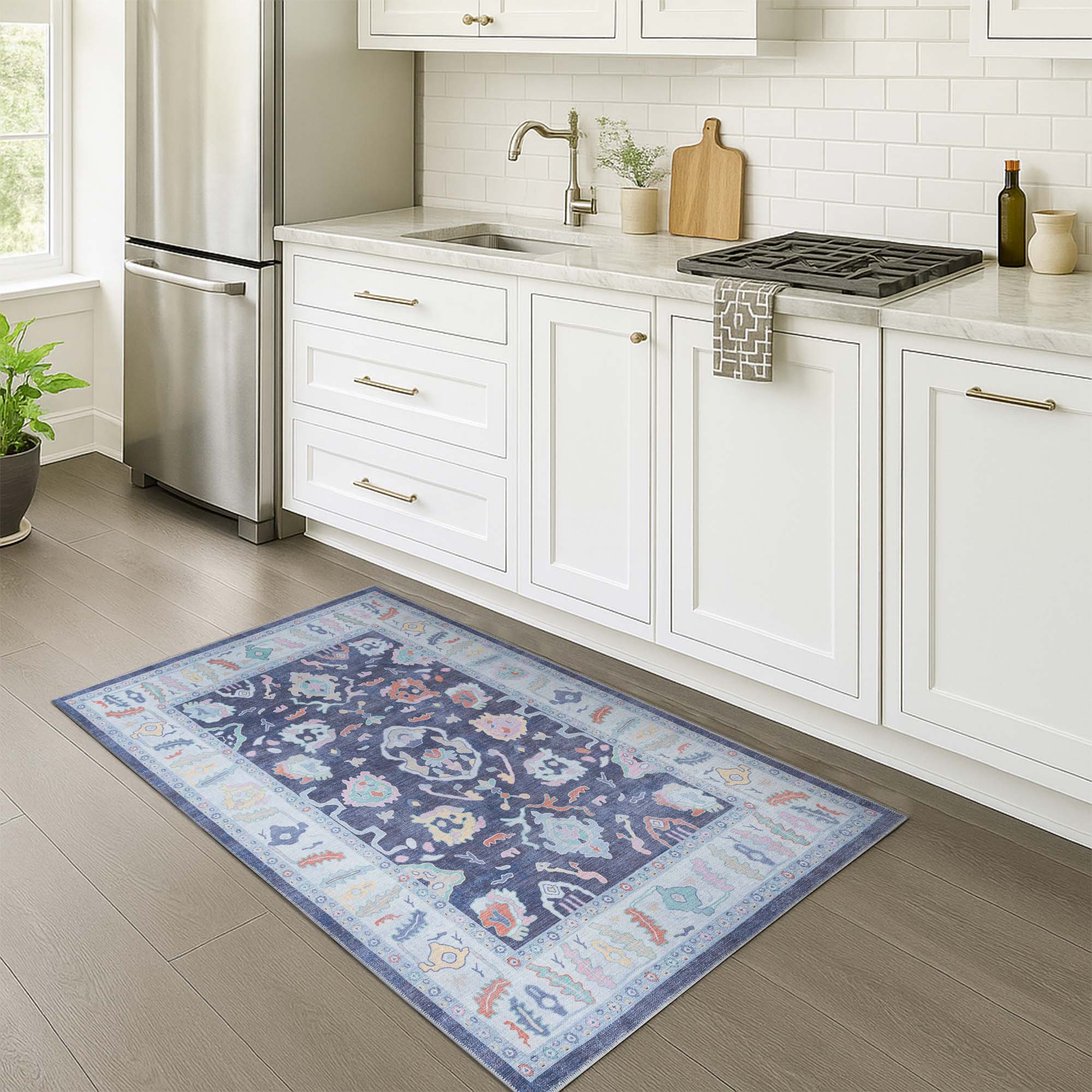 Munira Pastel Navy Blue Modern Oushak Rug