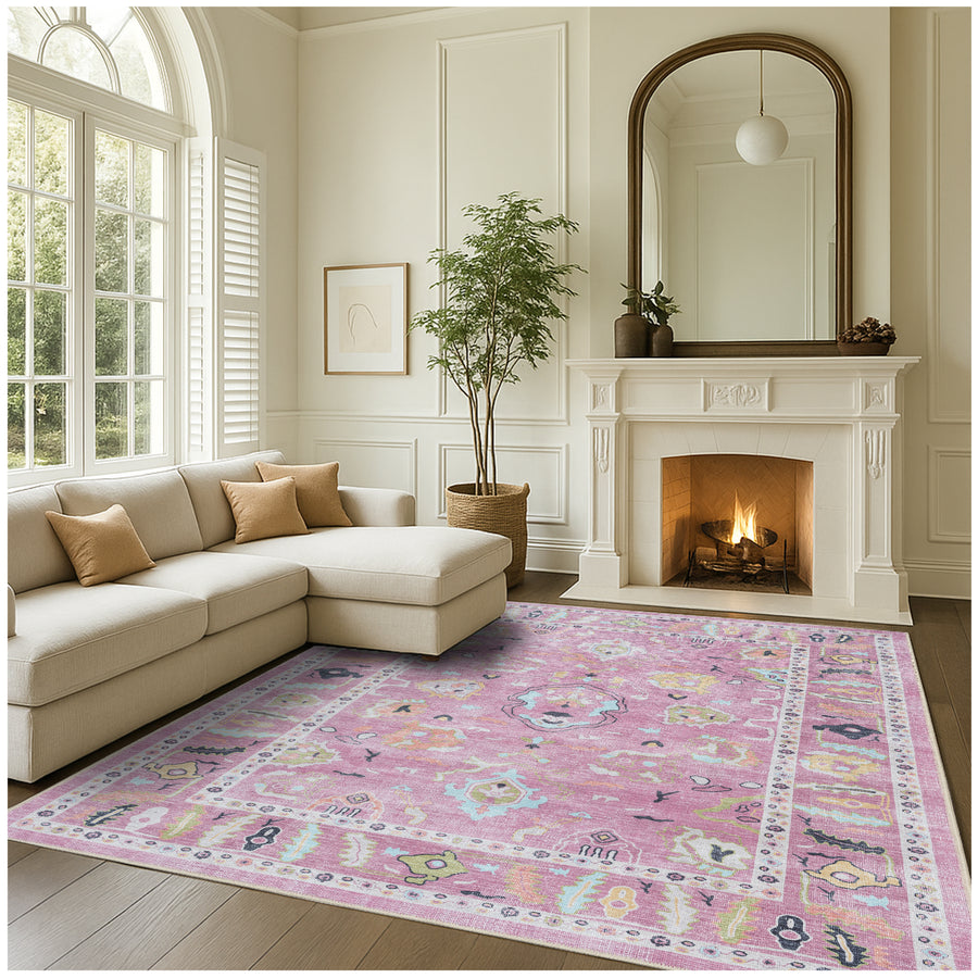 Elira Pink Pink Modern Oushak Rug