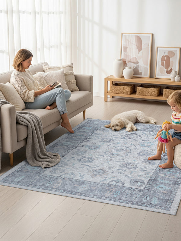 Delphine Gray, Beige & Ivory Modern Oushak Rug - 7'5x9'9 ft 230x300cm