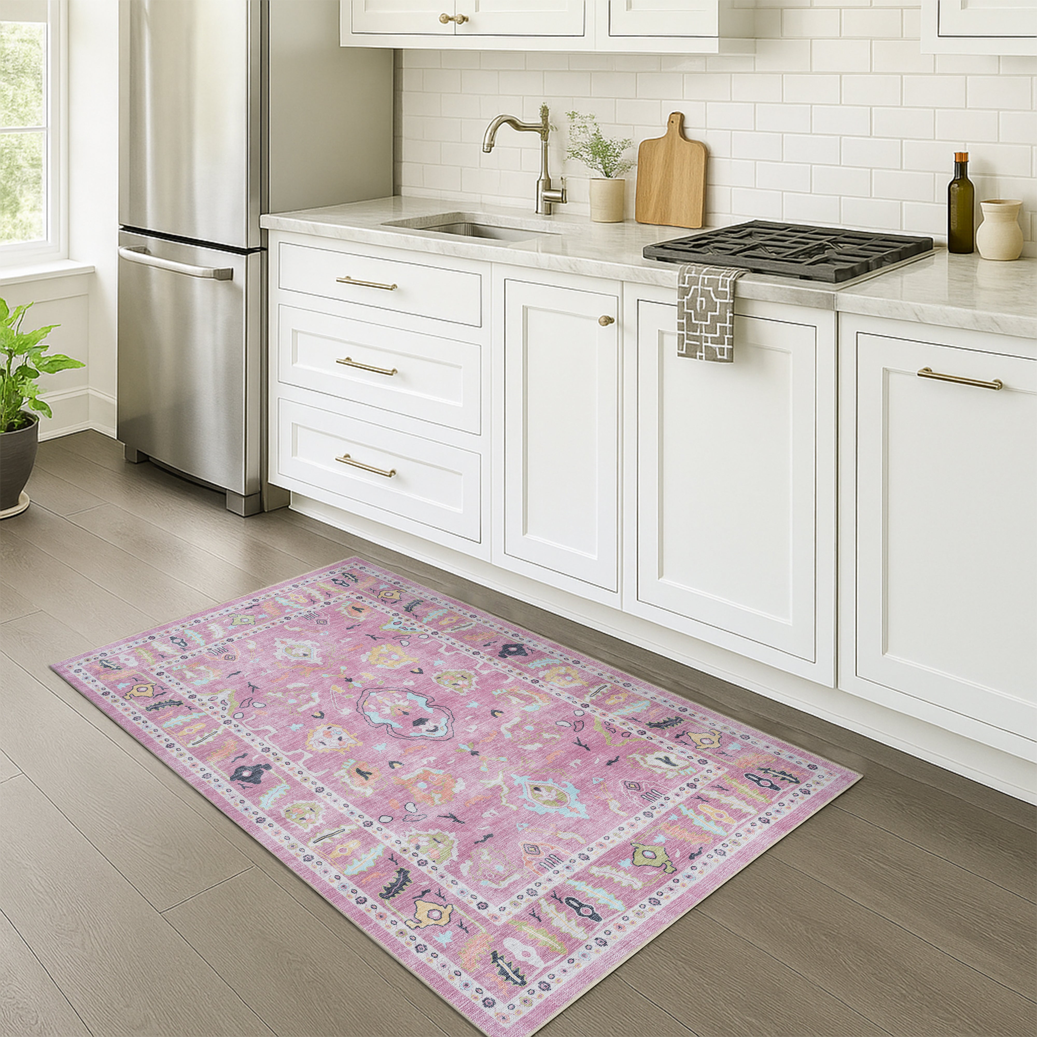 Elira Pink Pink Modern Oushak Rug