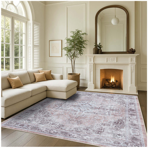 Doria Distressed Persian Heriz Muted Brown Beige Rug