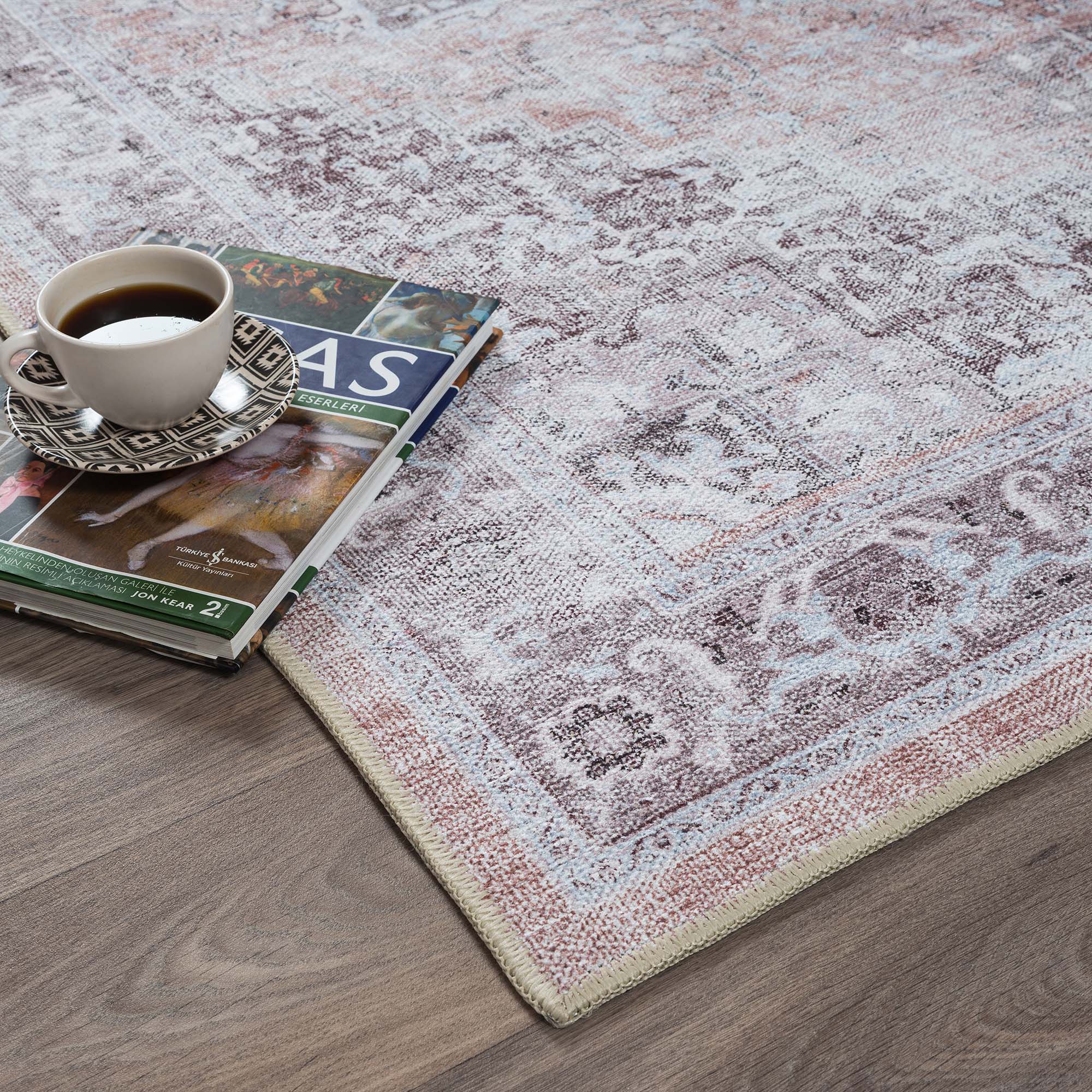 Doria Distressed Persian Heriz Muted Brown Beige Rug