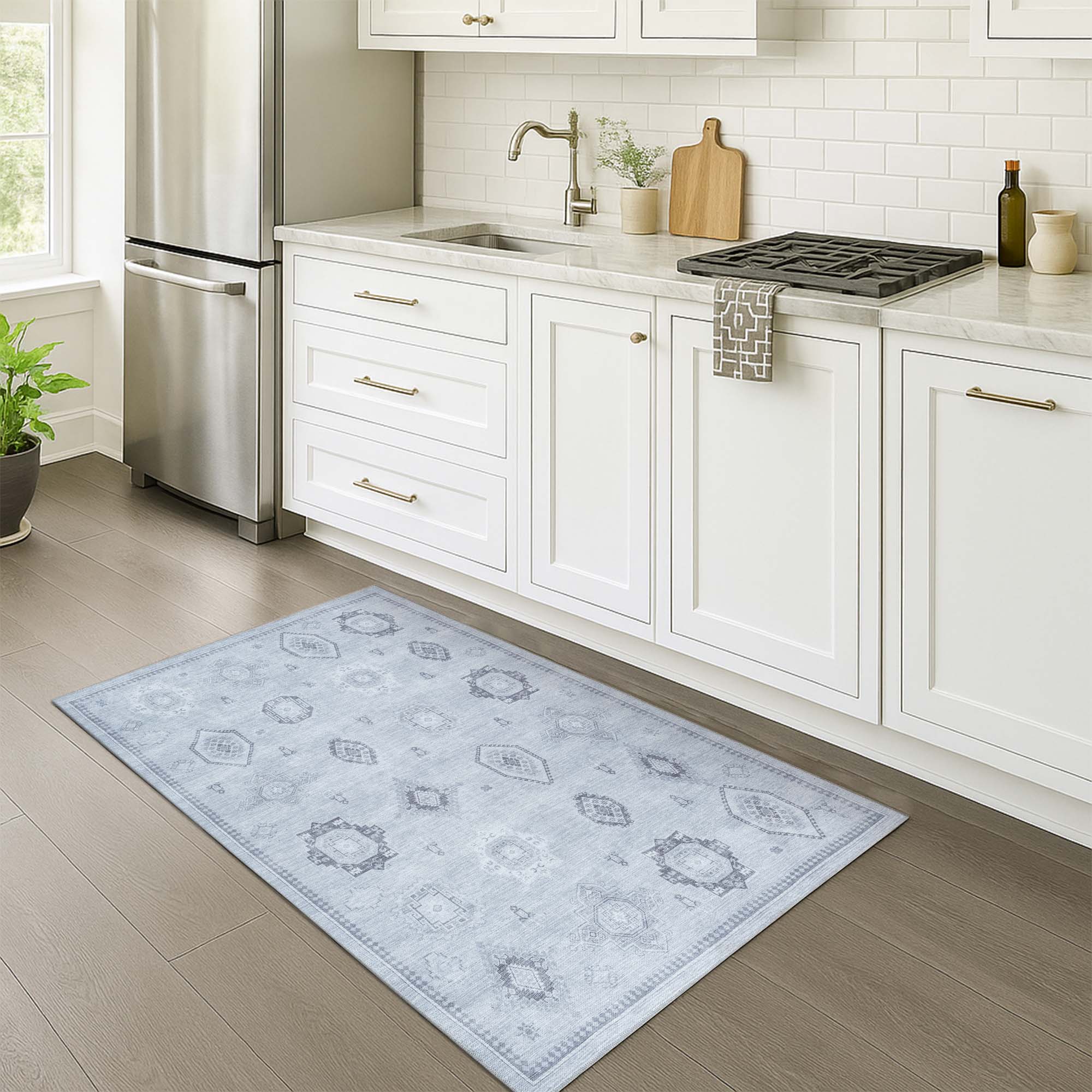 Ruba Neutral Silver Gray Antique Oushak Rug