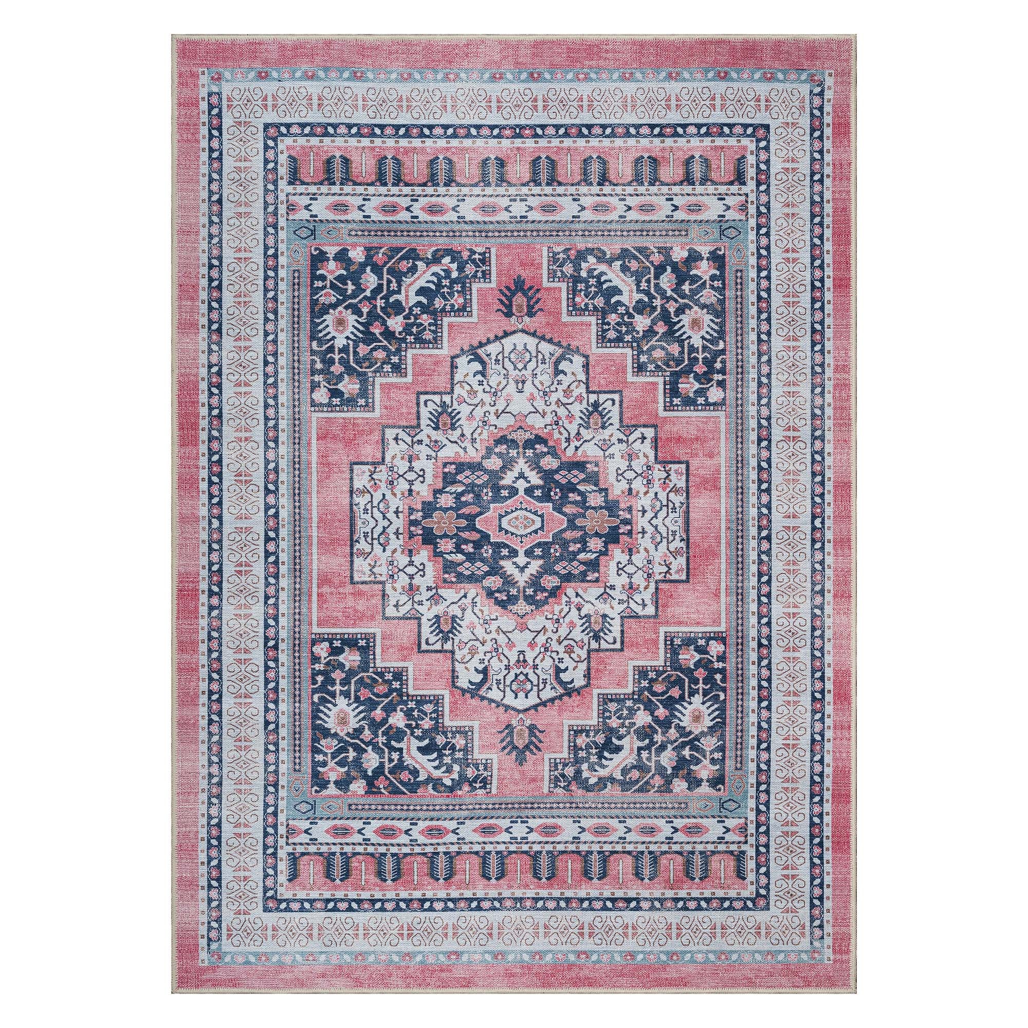 Paulina Pale Pink & Midnight Blue Persian Vintage Rug