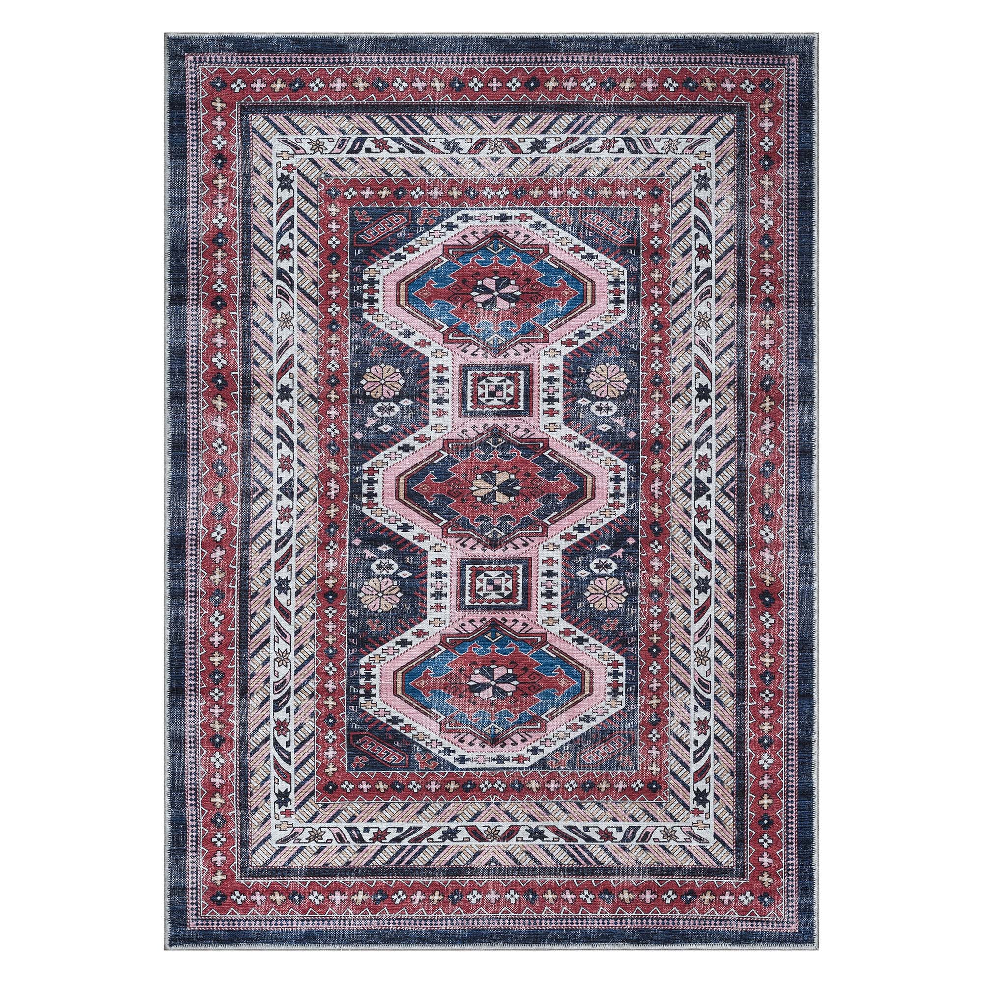 Kazak Vintage Blue Rust Oriental Rug