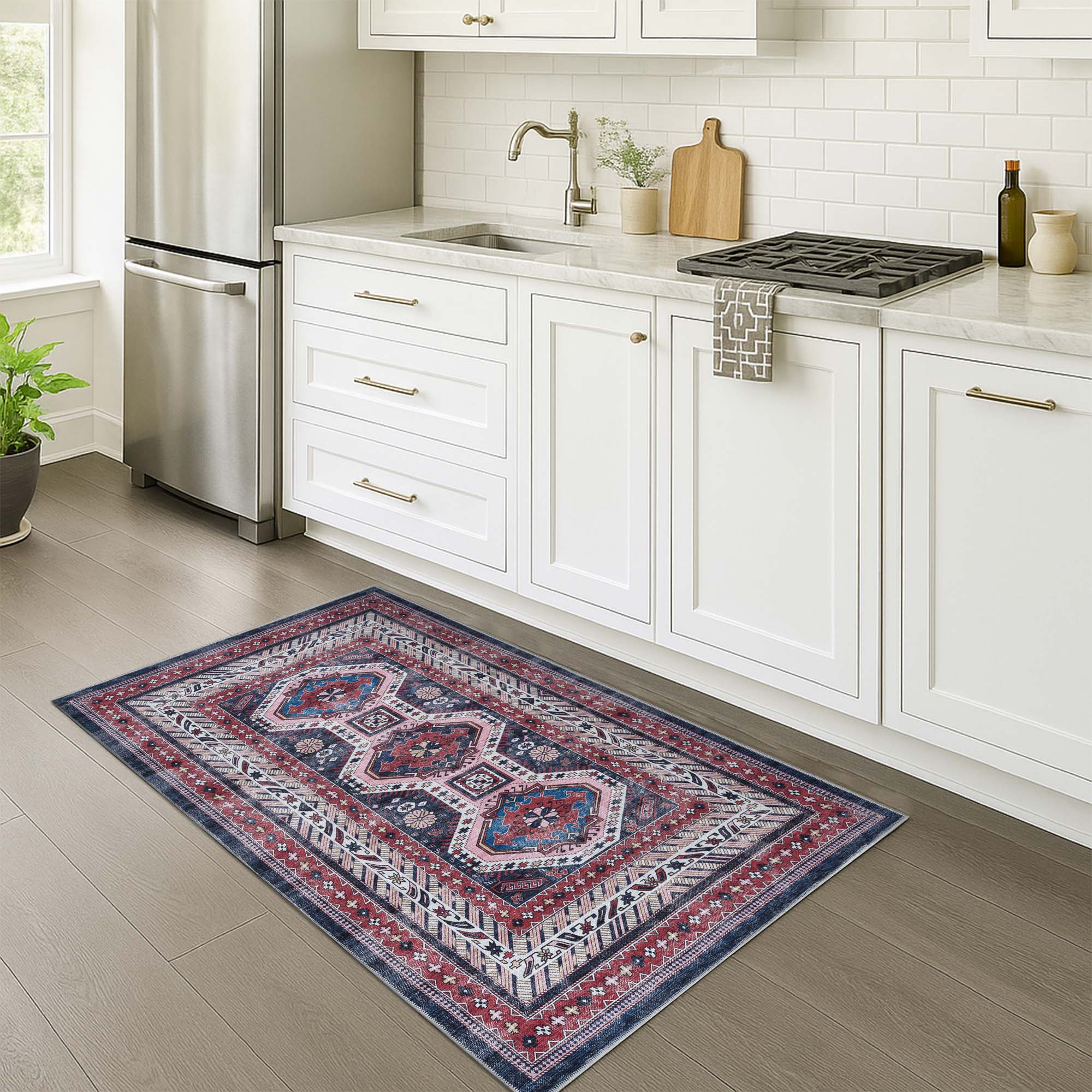 Kazak Vintage Blue Rust Oriental Rug