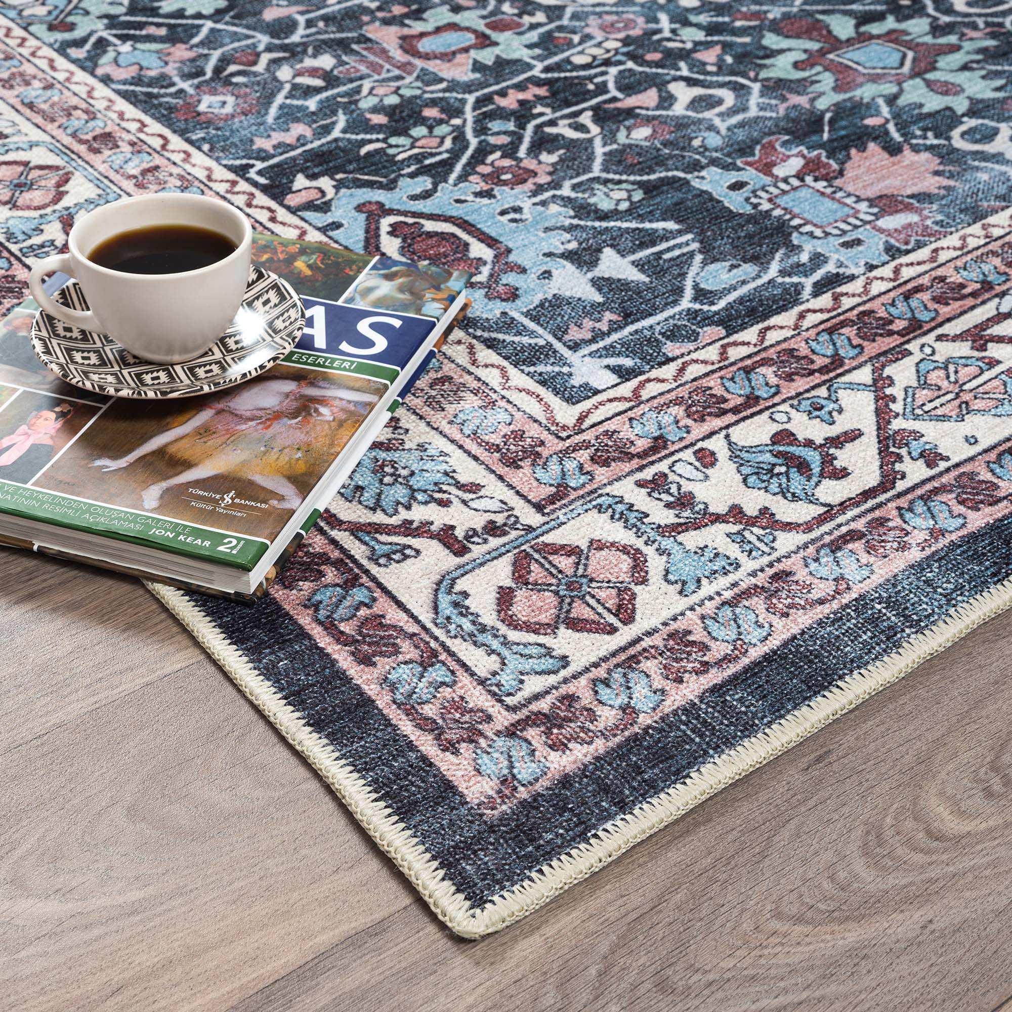 Axelle Blue Turkish Oushak Vintage Rug