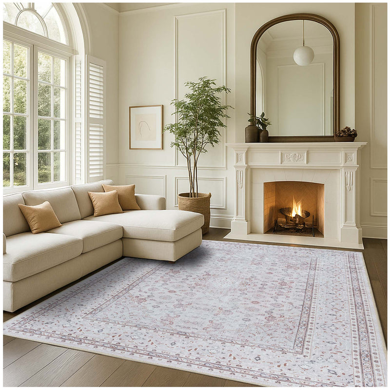 Shula Neutral Muted White & Blush Turkish Rug