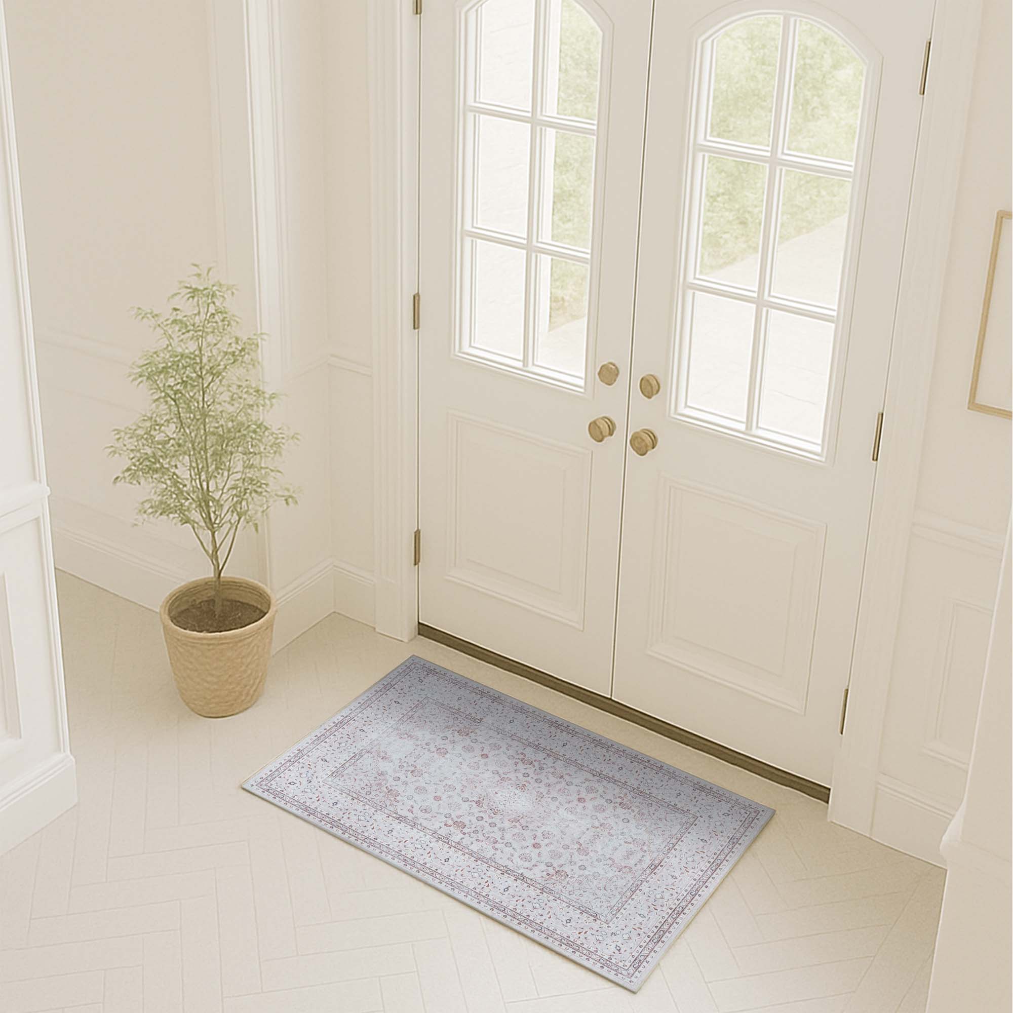 Shula Neutral Muted White & Blush Turkish Rug