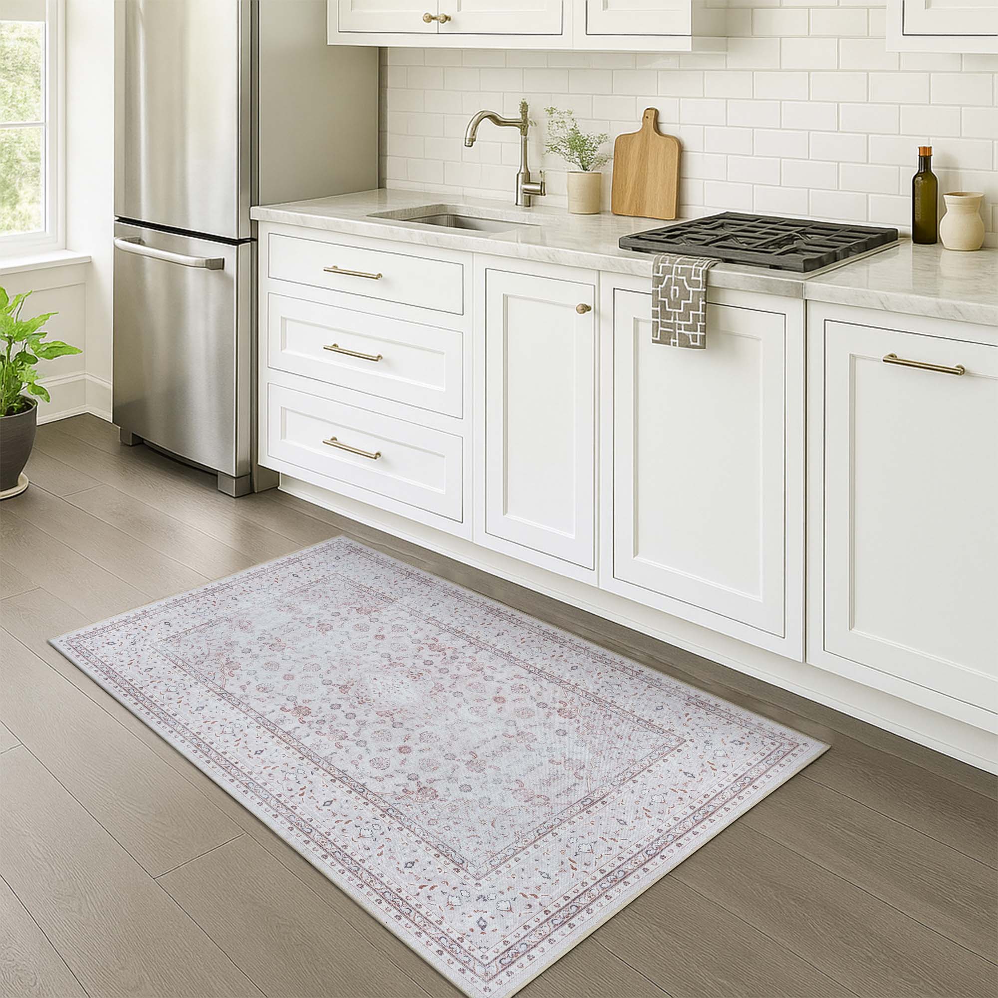 Shula Neutral Muted White & Blush Turkish Rug