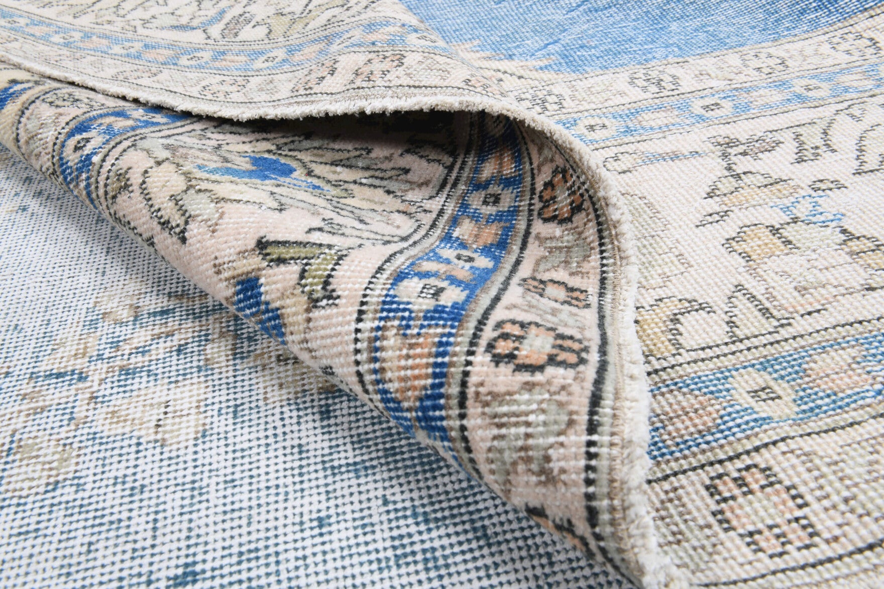 Hand-crafted Anatolian distressed vintage rug Serefay in wool, 1950s