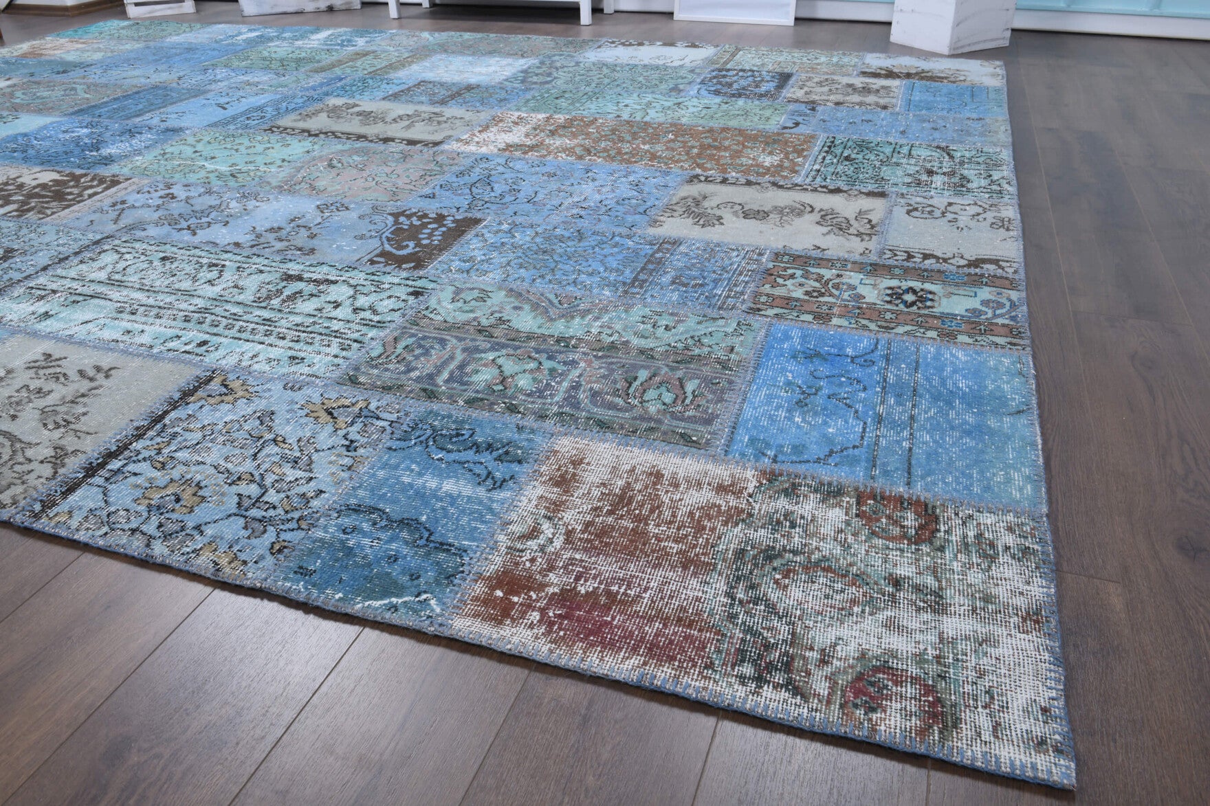 Aretelampe rug: 1970s handmade Anatolian rug with tribal motifs and fabric backing
