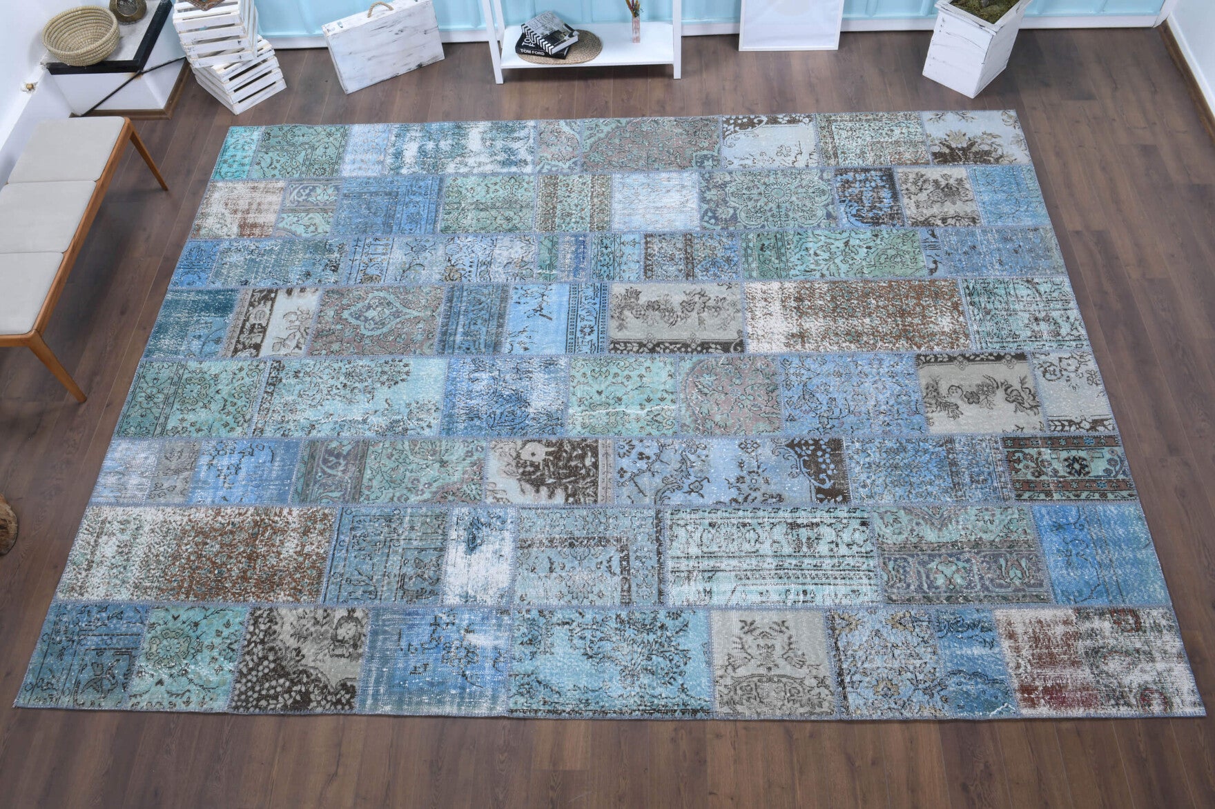 Authentic Anatolian vintage patchwork area rug (1970s) with tribal design – one-of-a-kind at Fame Rugs