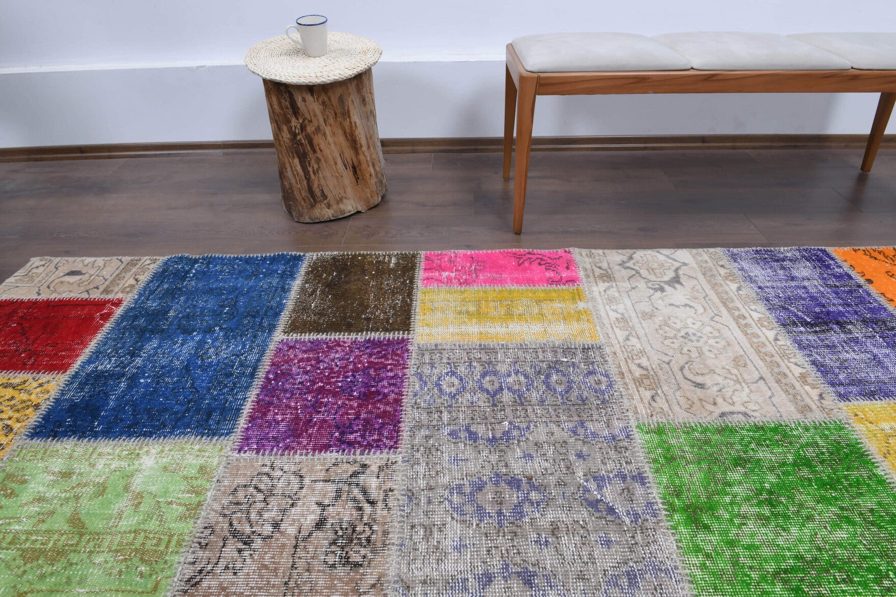 301x391 cm vintage patchwork Anatolian area rug – Ambrodora, low pile, wool