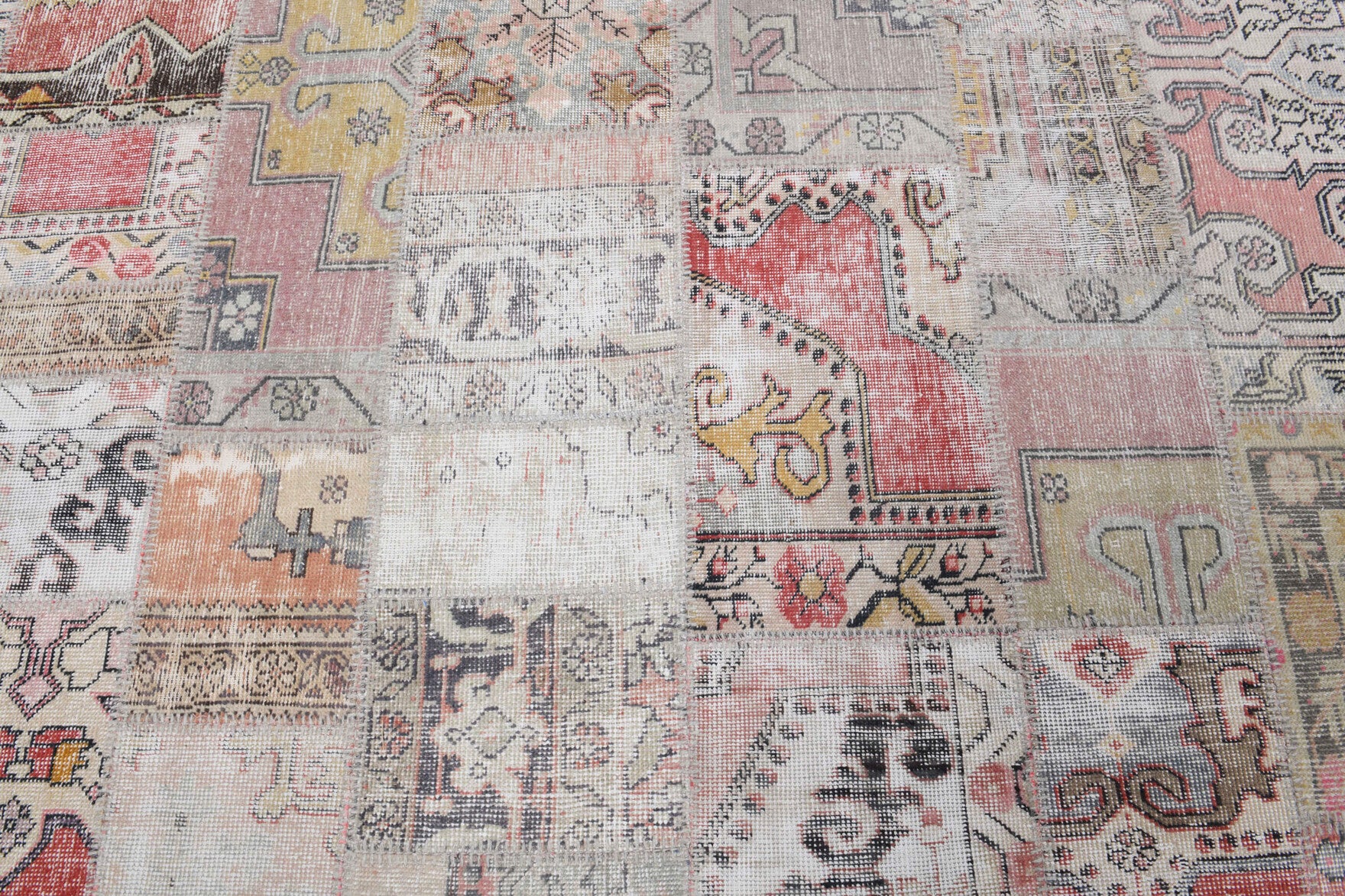 One-of-a-kind 1970s Anatolian vintage patchwork area rug in wool, 9'11" x 13'2"