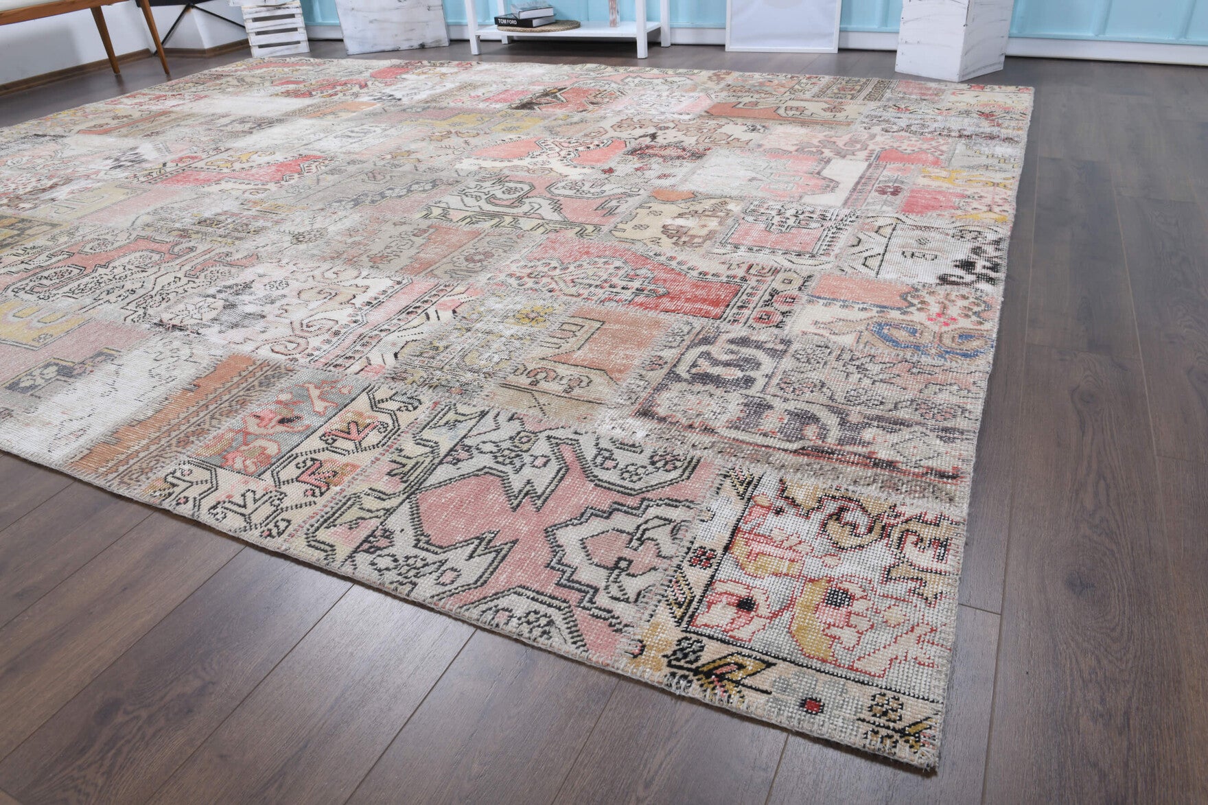 Authentic Anatolian vintage patchwork area rug (1970s) with tribal design – one-of-a-kind at Fame Rugs