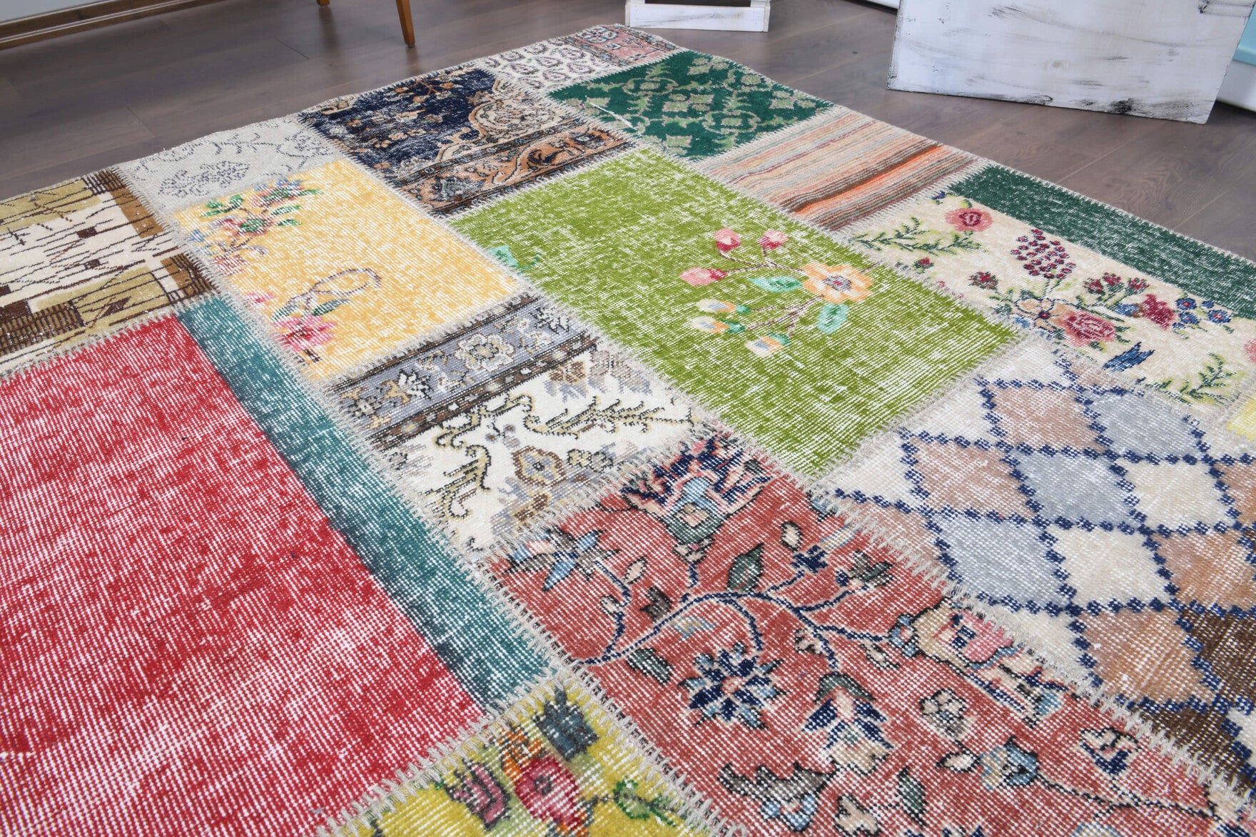 Aglaopelia rug: 1970s handmade Anatolian rug with abstract motifs and fabric backing