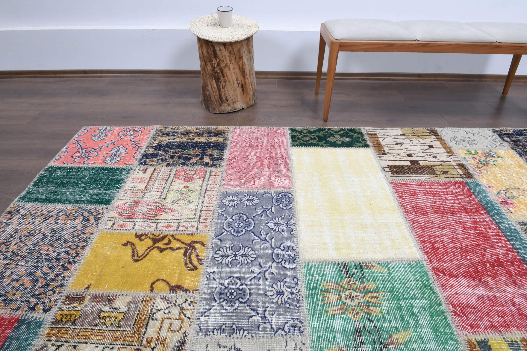 Authentic Anatolian vintage patchwork area rug (1970s) with abstract design – one-of-a-kind at Fame Rugs