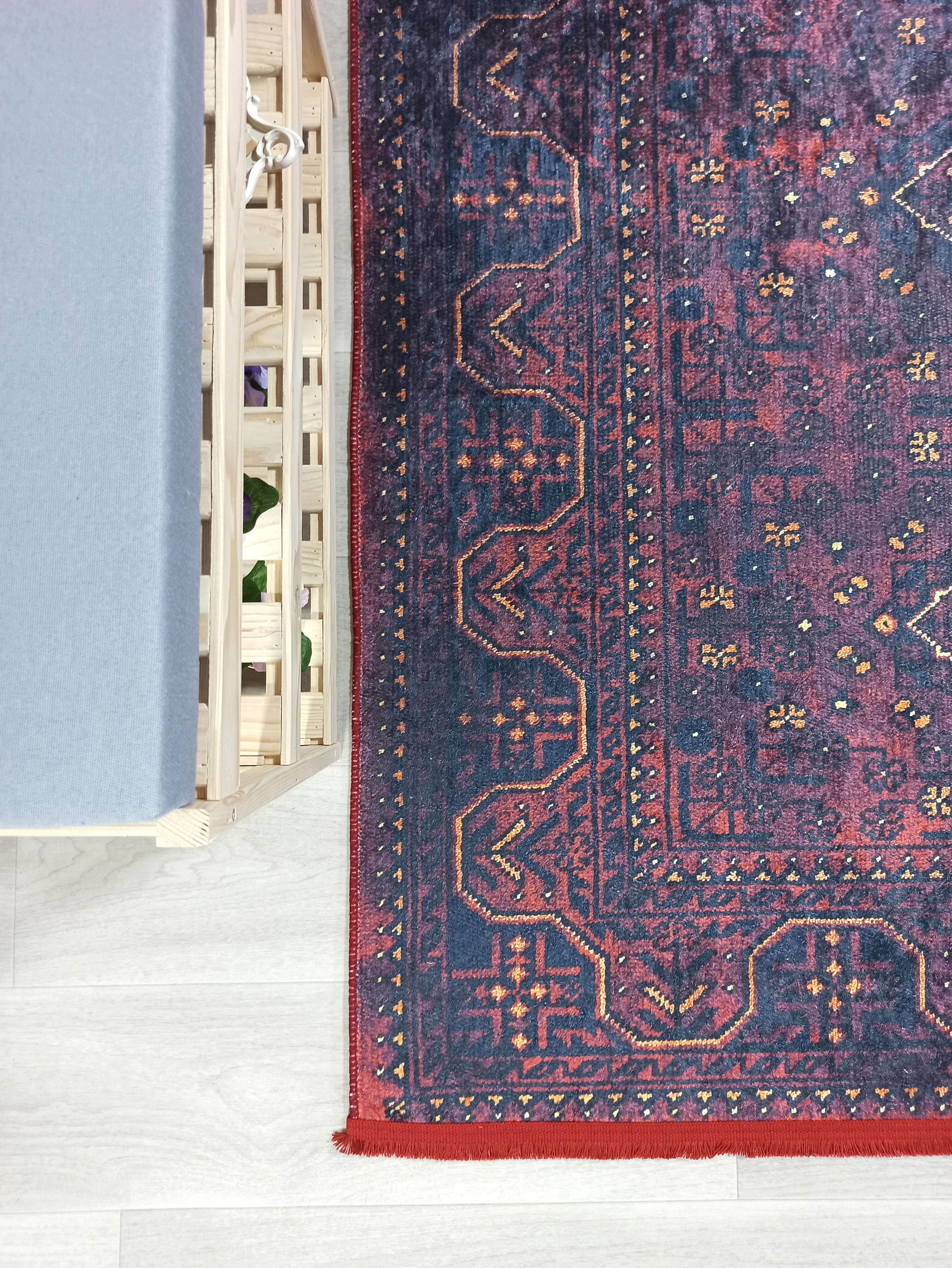 Turkish Oushak Traditional Mid-century Red Navy Blue Rug