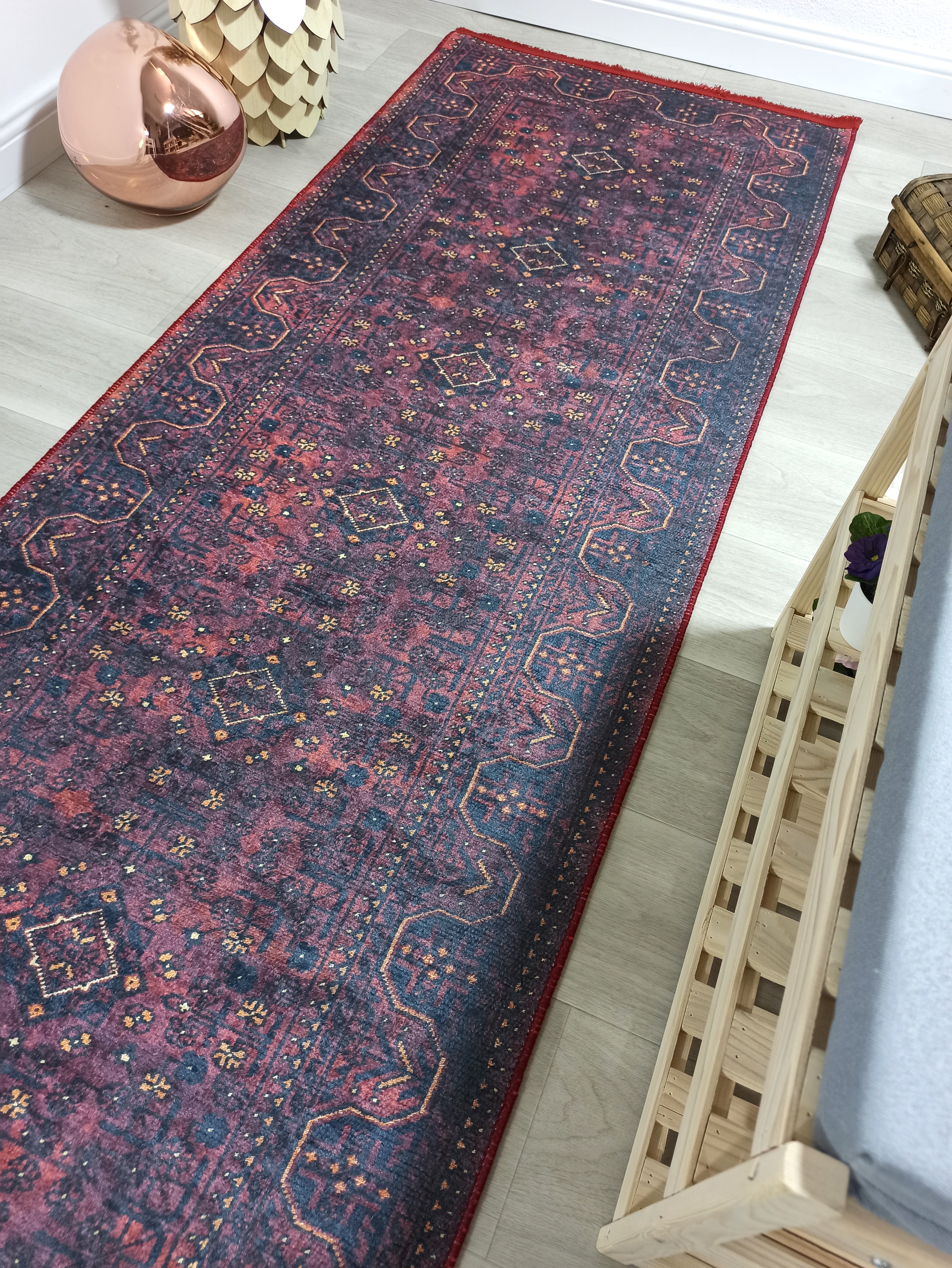 Turkish Oushak Traditional Mid-century Red Navy Blue Rug