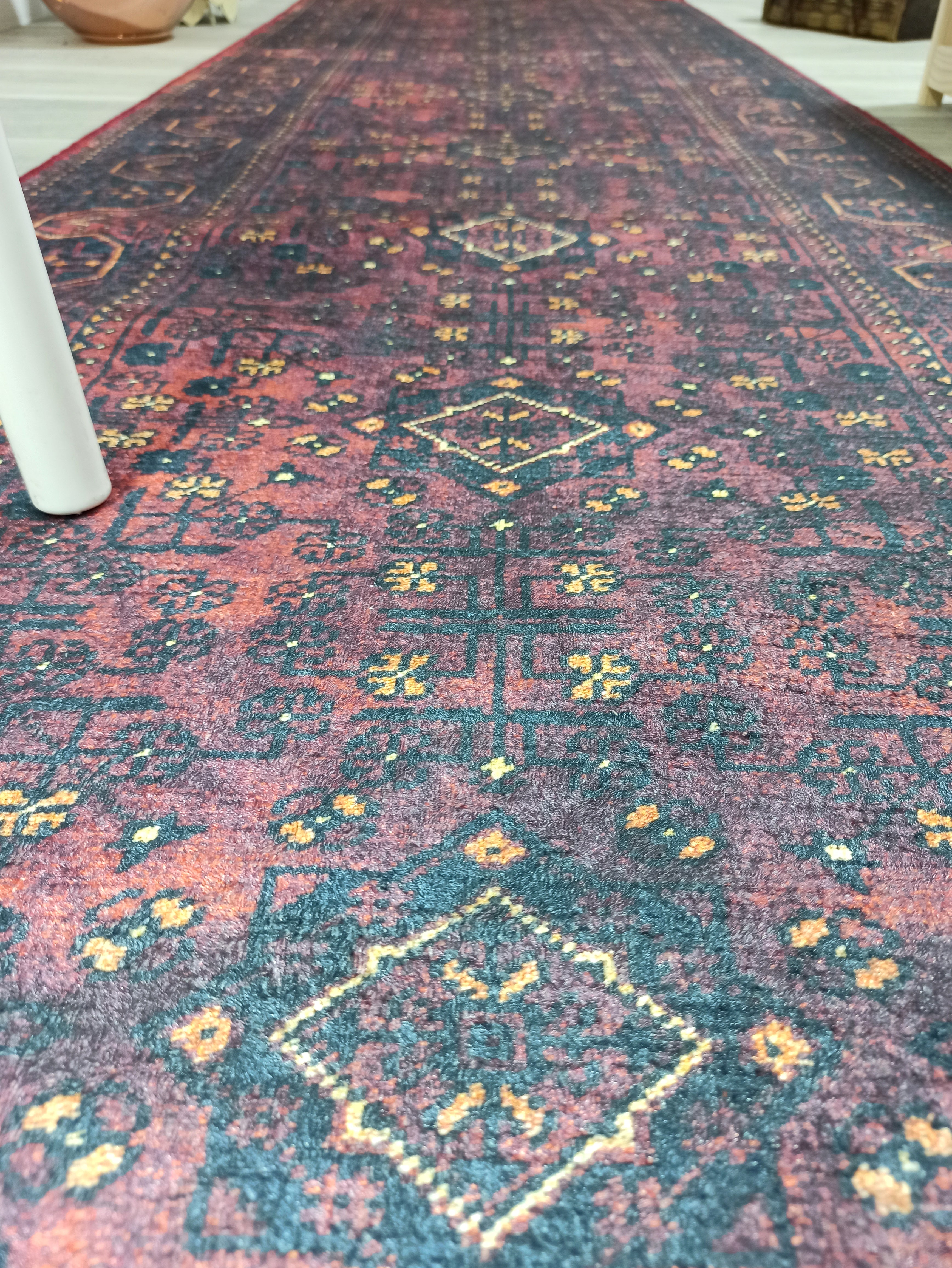 Turkish Oushak Traditional Mid-century Red Navy Blue Rug