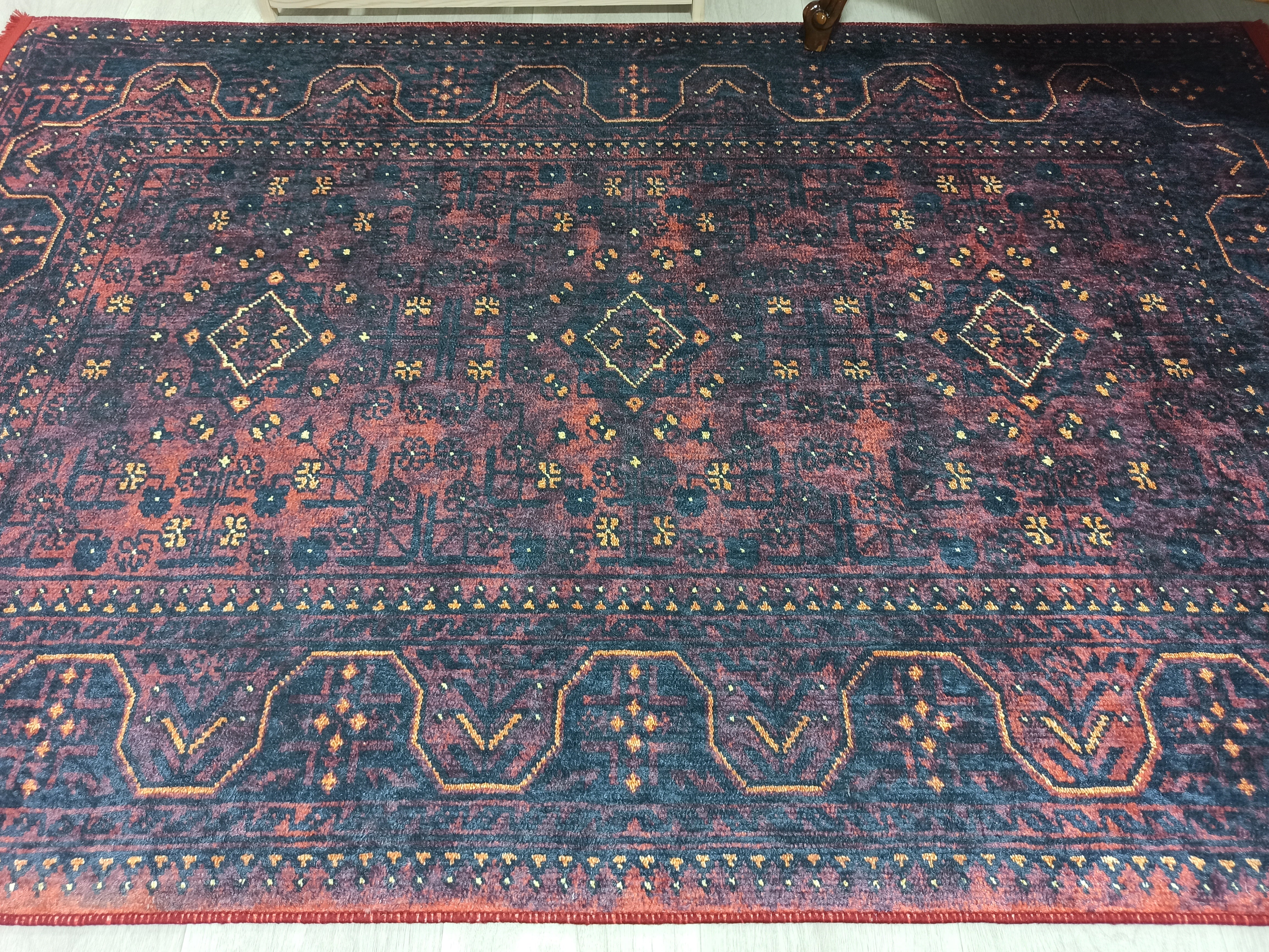 Turkish Oushak Traditional Mid-century Red Navy Blue Rug
