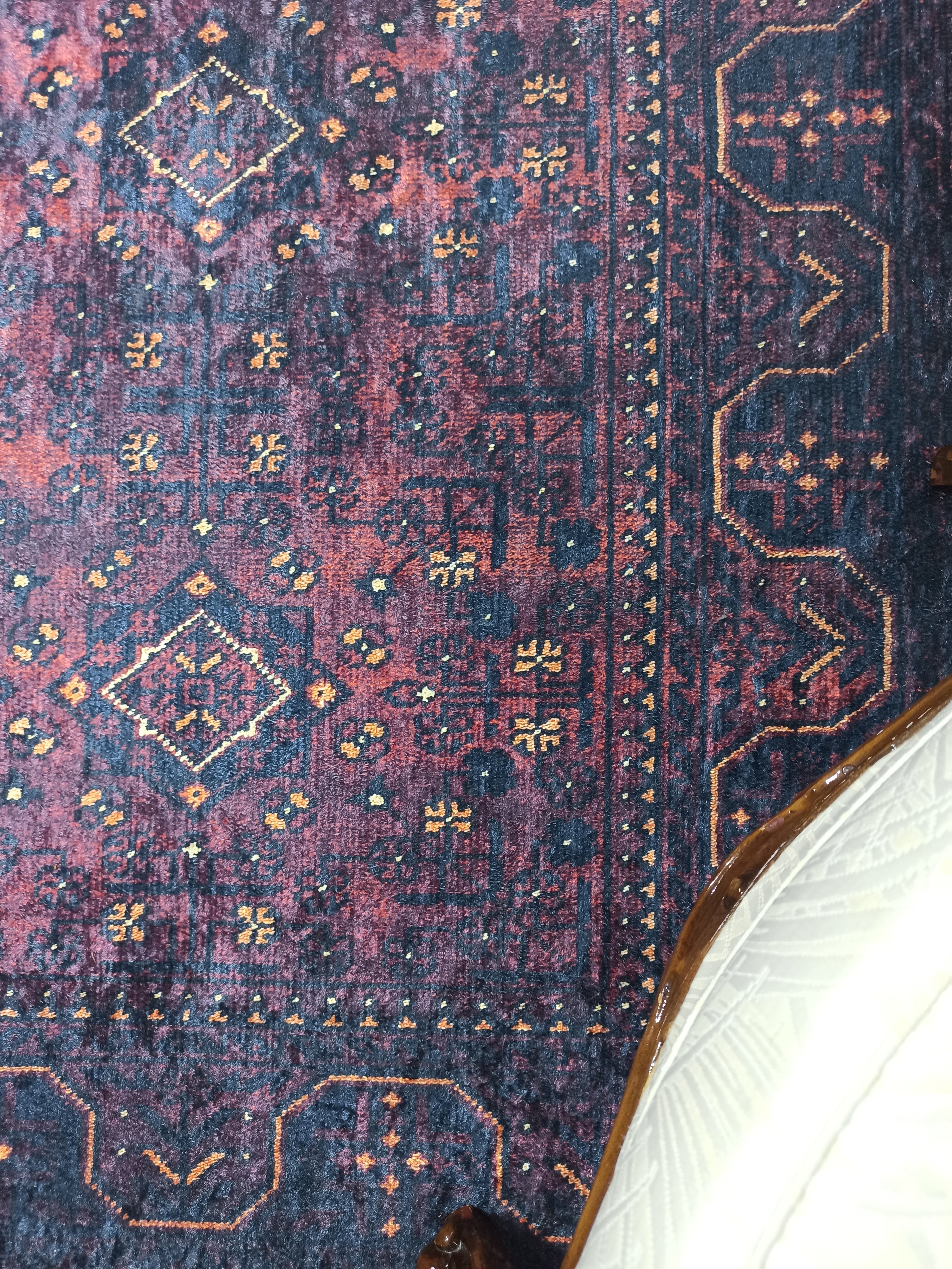 Turkish Oushak Traditional Mid-century Red Navy Blue Rug