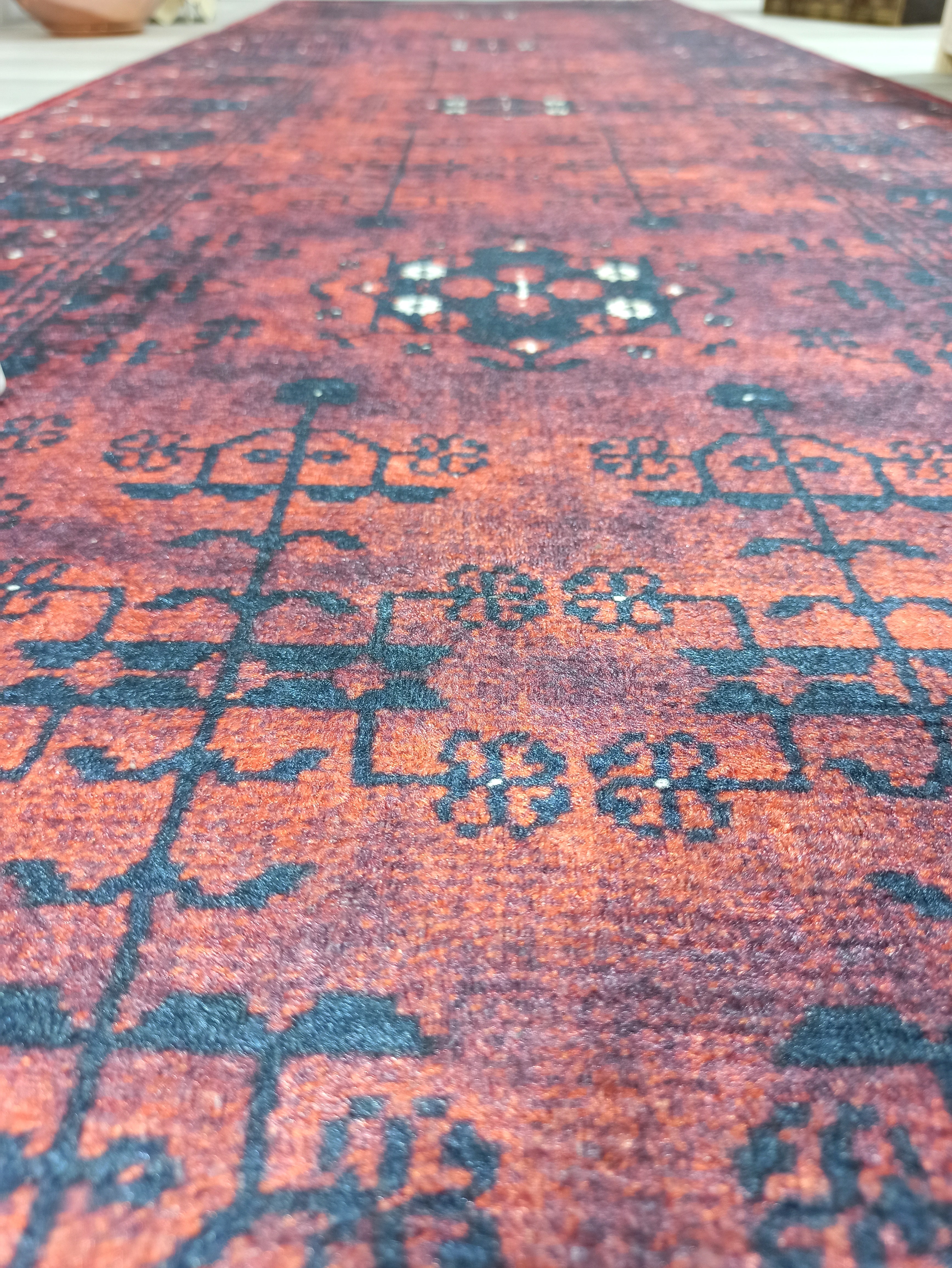 Turkish Oushak Farmhouse Decor Red Navy Blue Rug