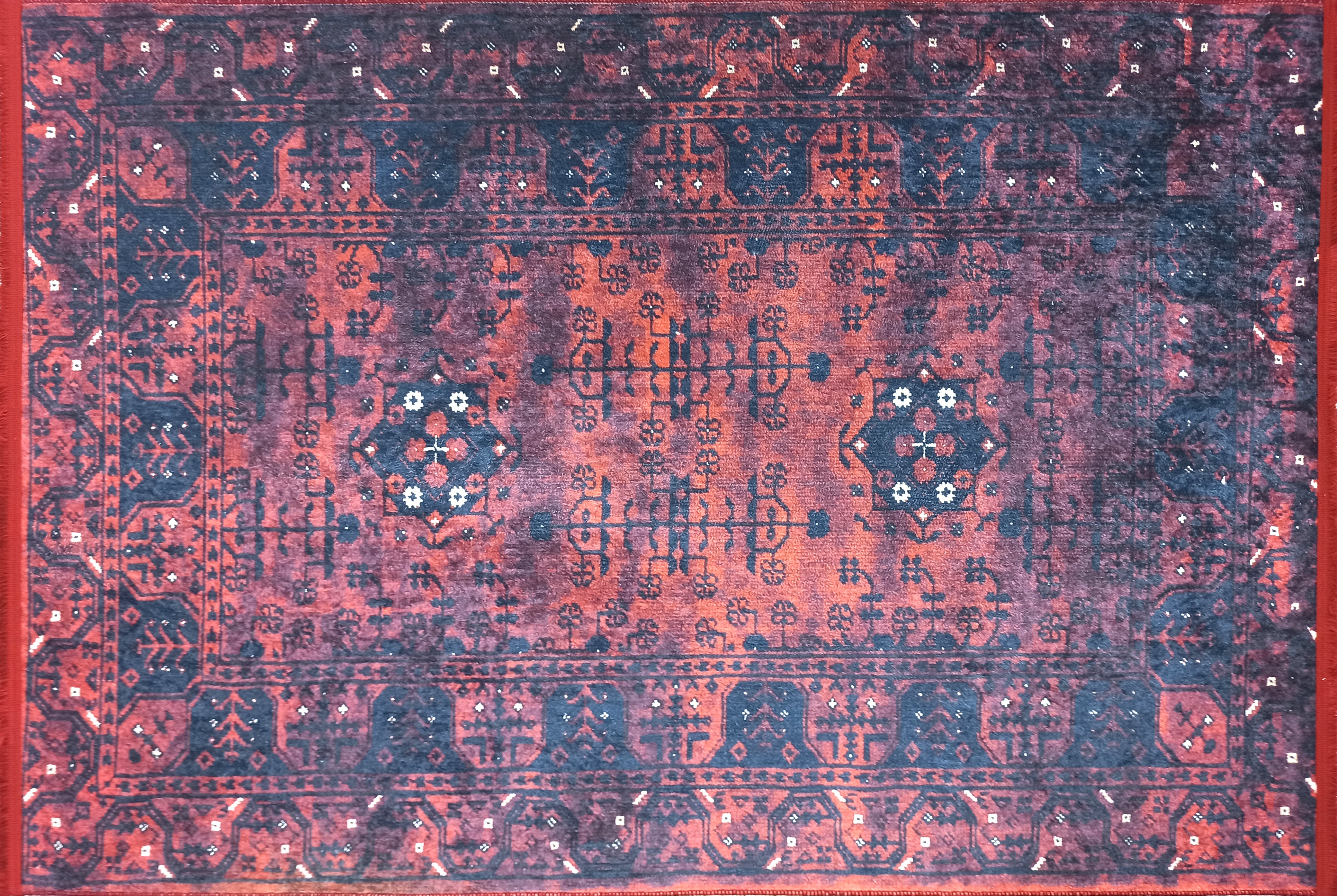 Turkish Oushak Farmhouse Decor Red Navy Blue Rug