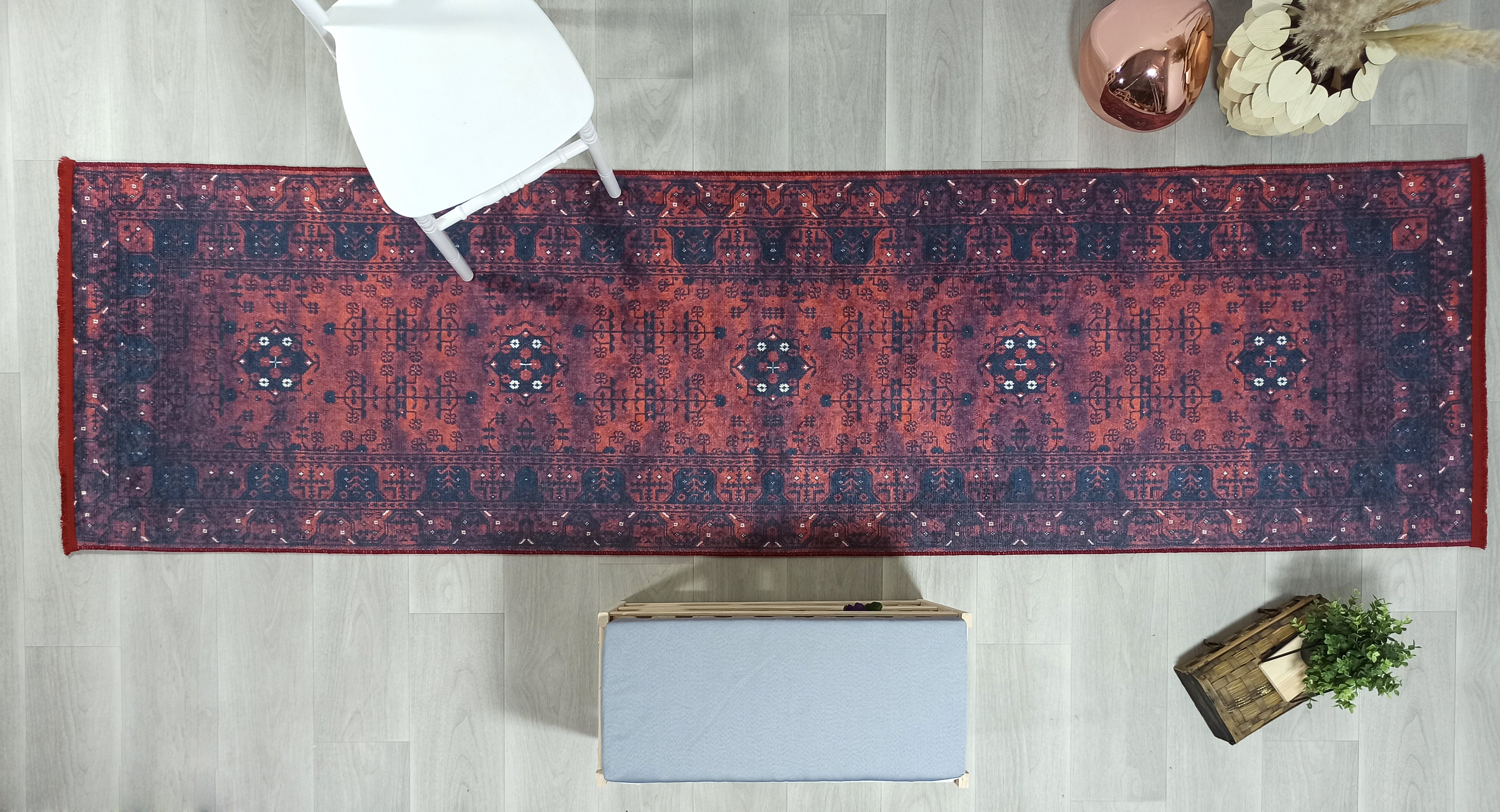 Turkish Oushak Farmhouse Decor Red Navy Blue Rug