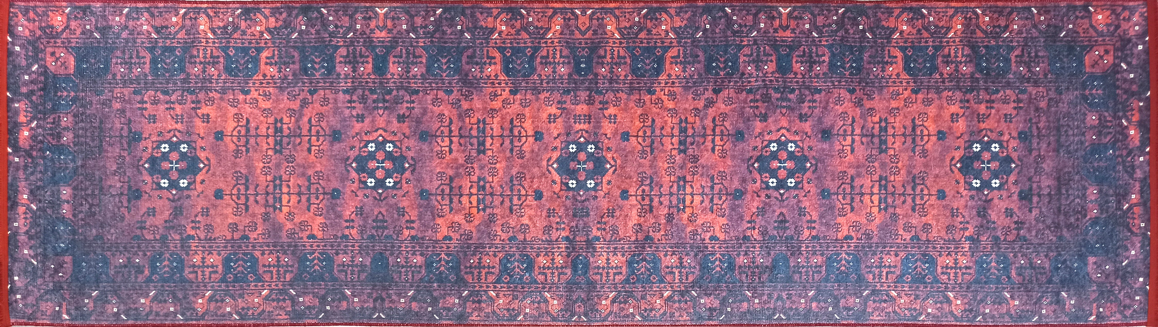 Turkish Oushak Farmhouse Decor Red Navy Blue Rug