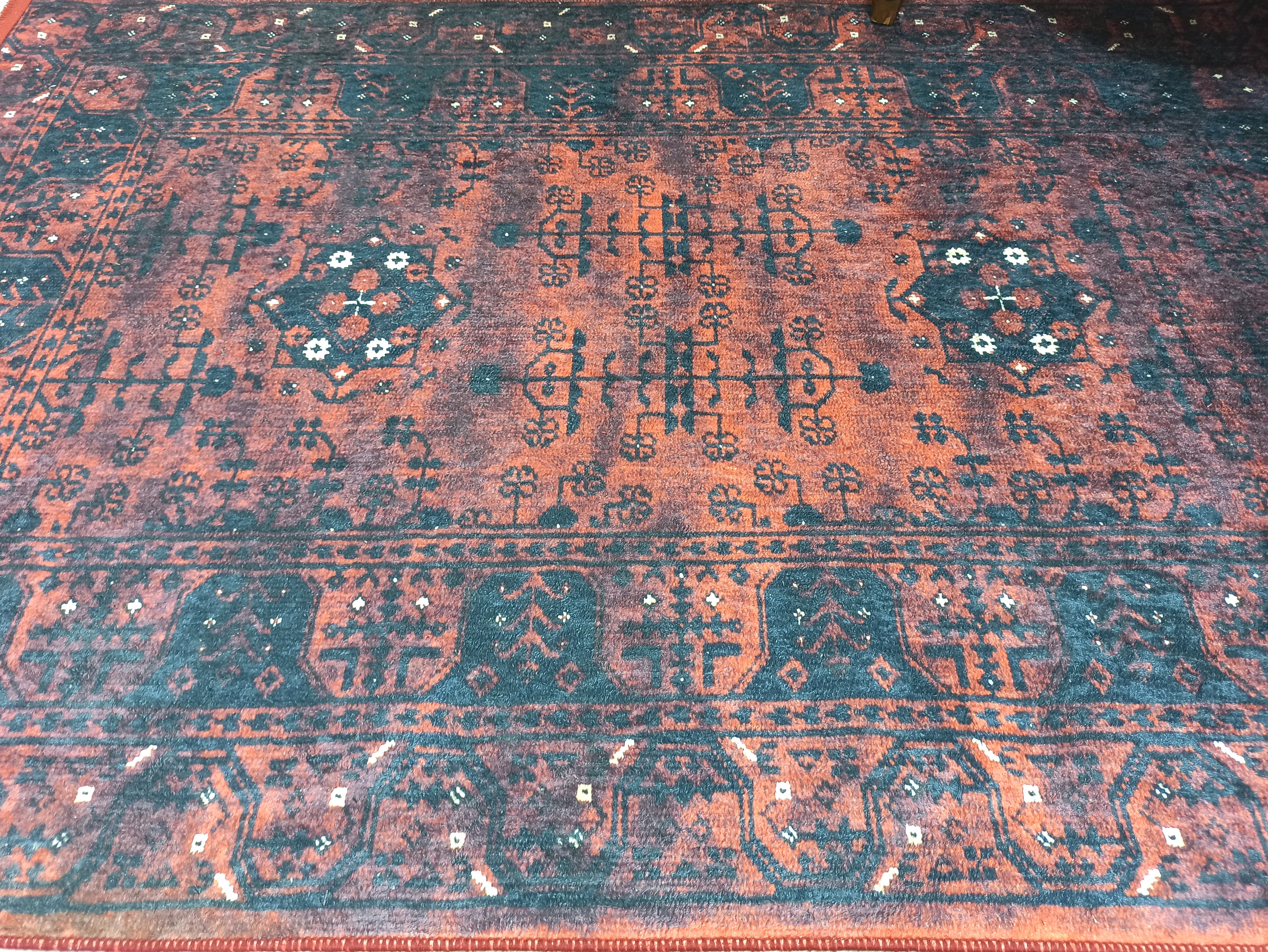 Turkish Oushak Farmhouse Decor Red Navy Blue Rug