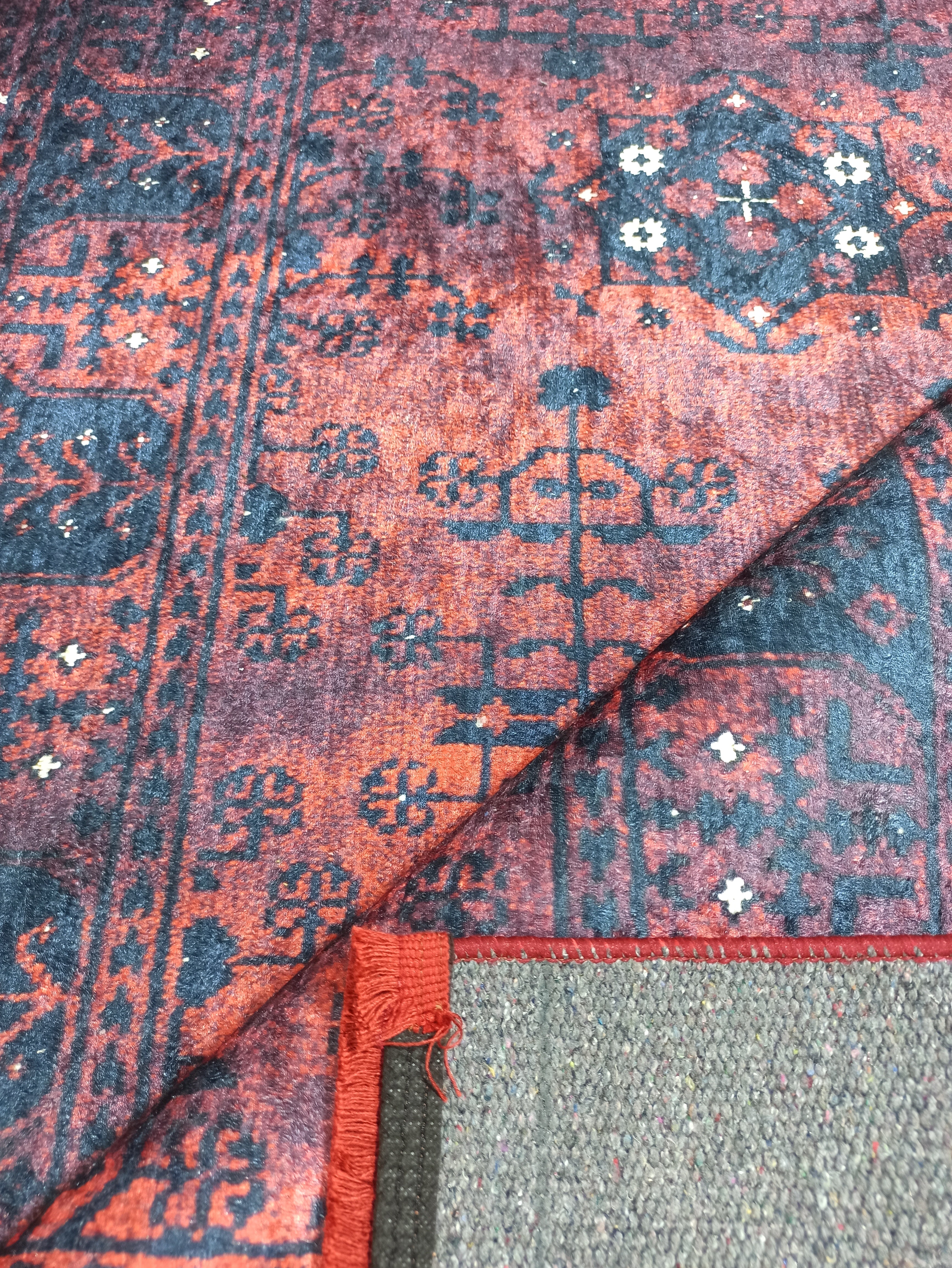Turkish Oushak Farmhouse Decor Red Navy Blue Rug