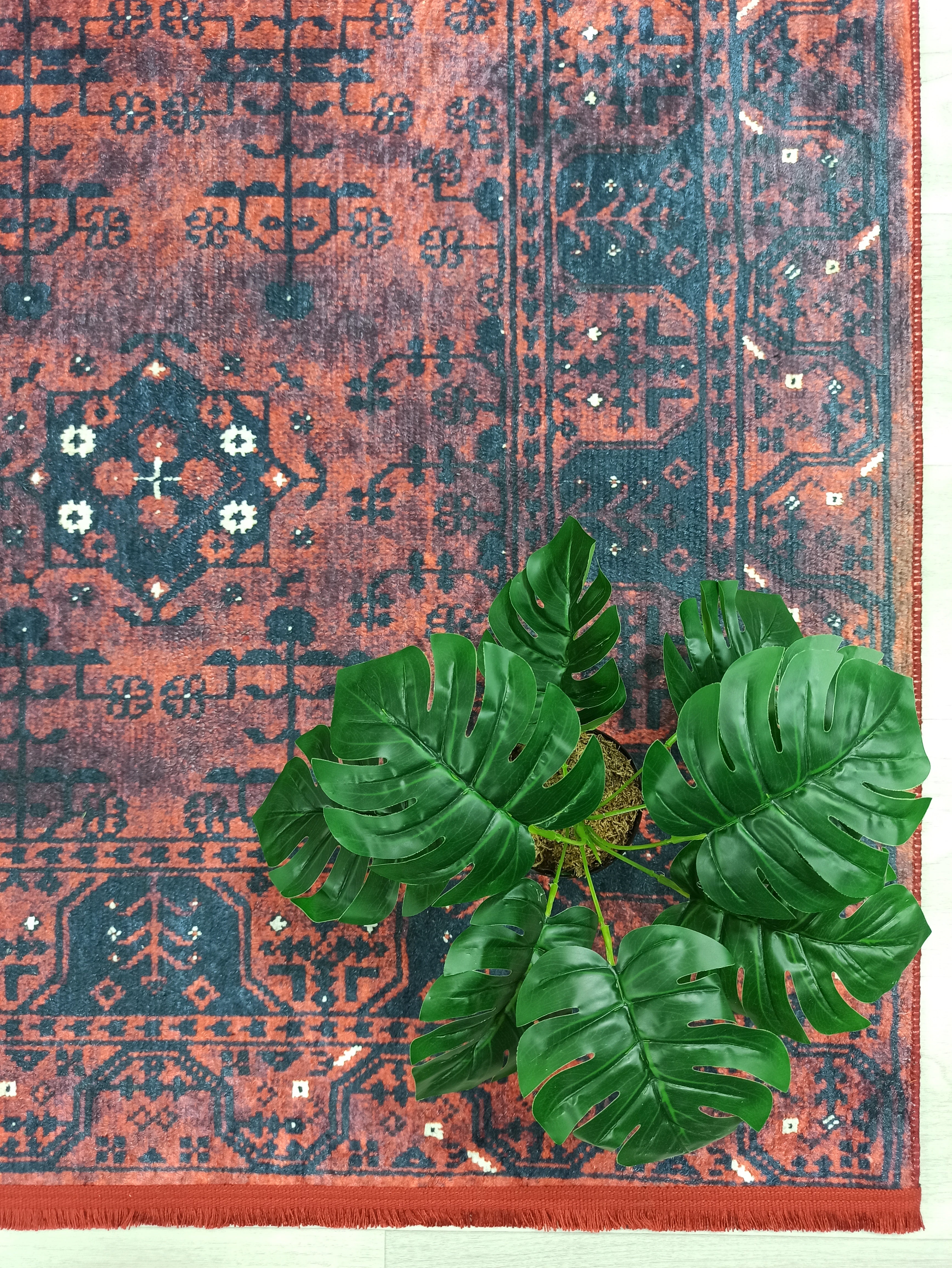 Turkish Oushak Farmhouse Decor Red Navy Blue Rug