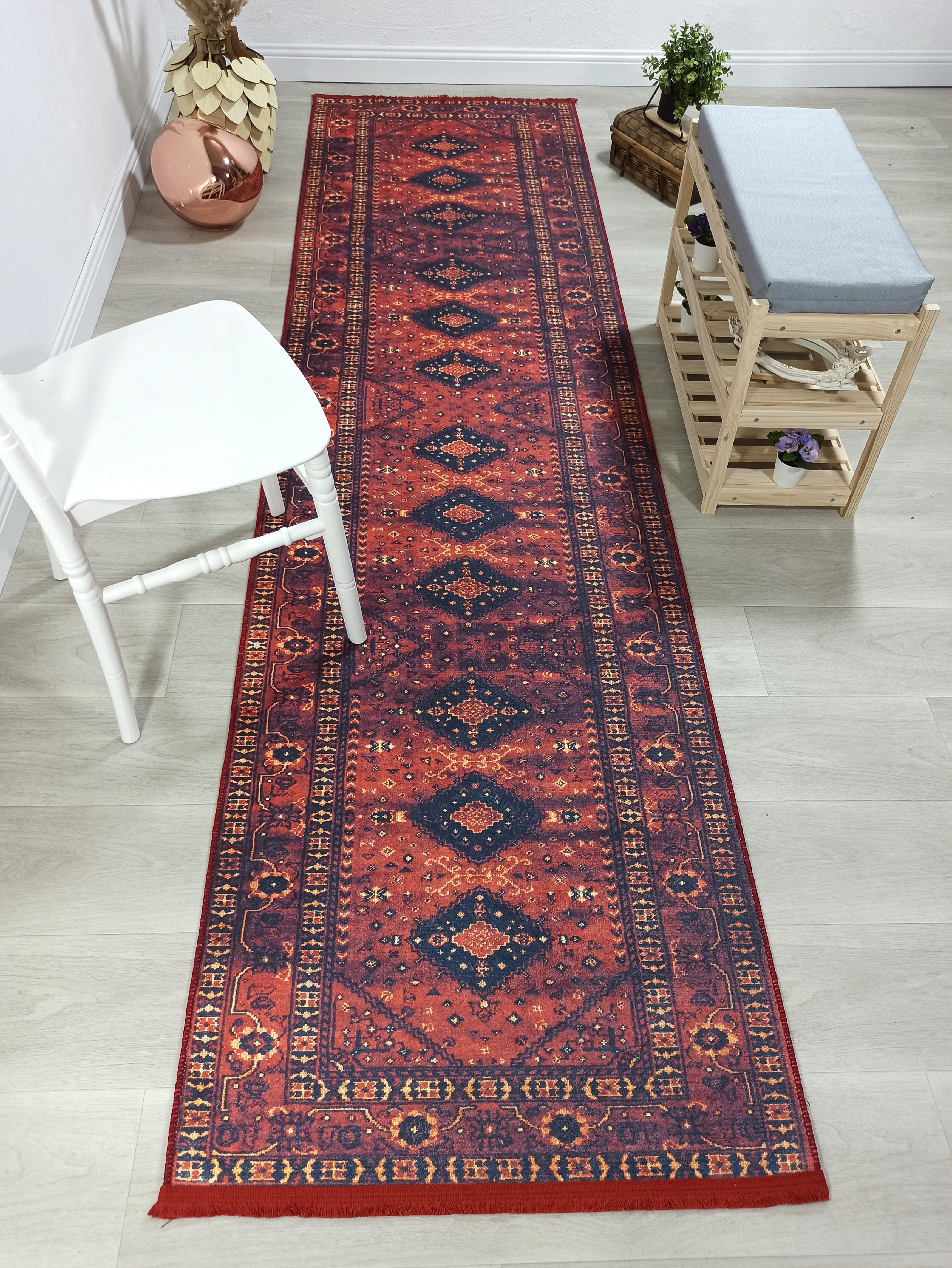 Turkish Oriental Design Red Navy Blue Rug