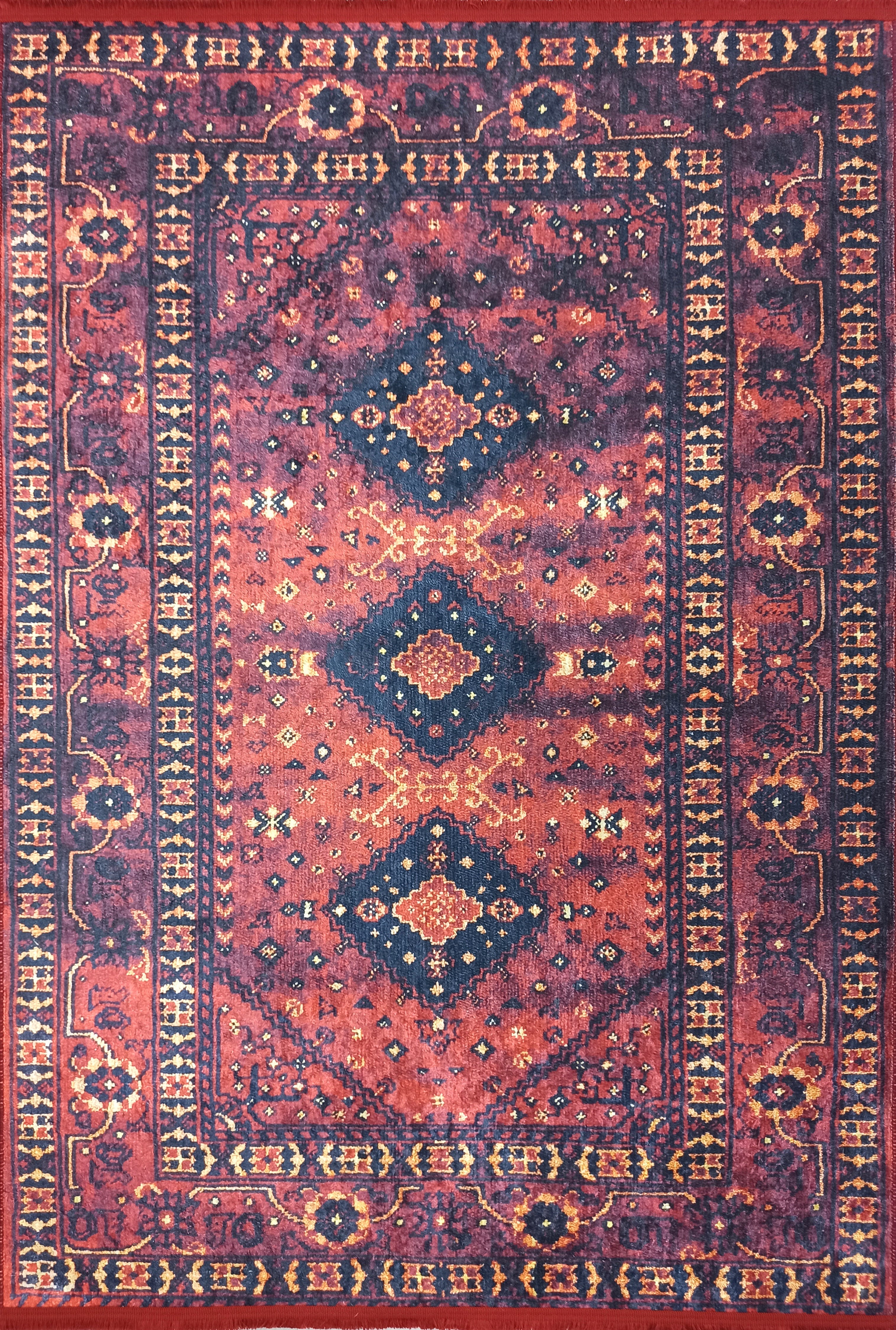 Turkish Oriental Design Red Navy Blue Rug
