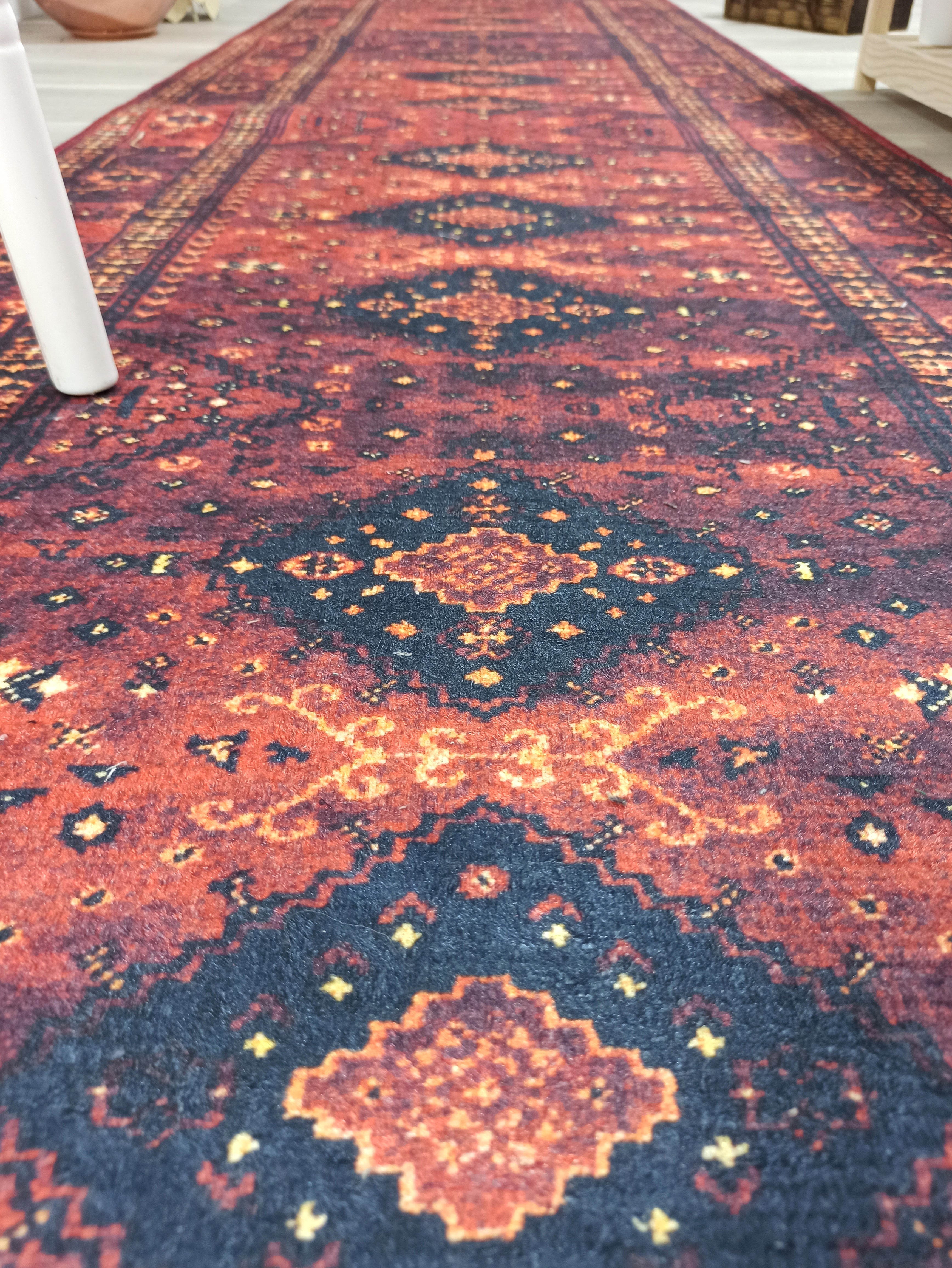 Turkish Oriental Design Red Navy Blue Rug