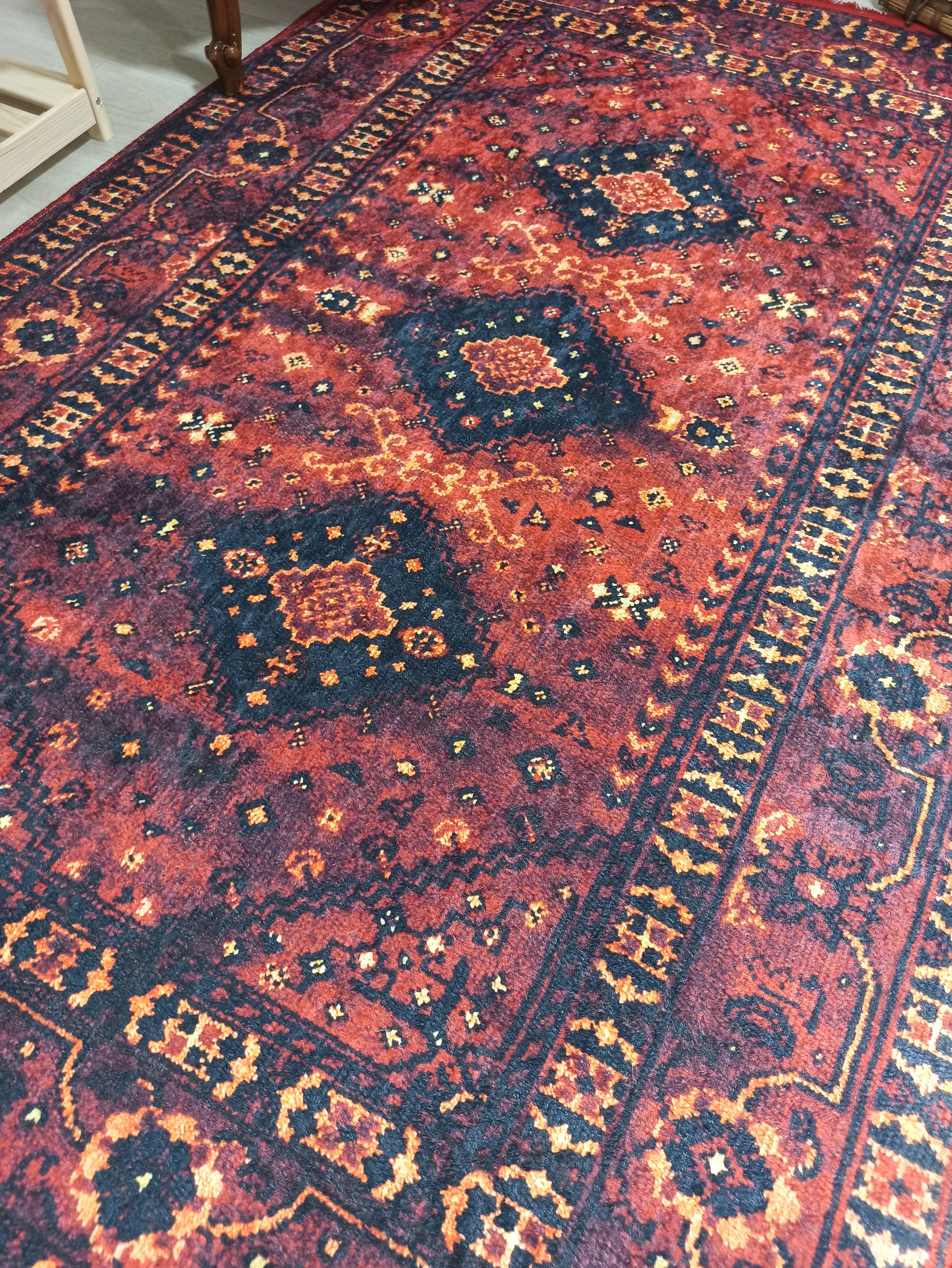 Turkish Oriental Design Red Navy Blue Rug