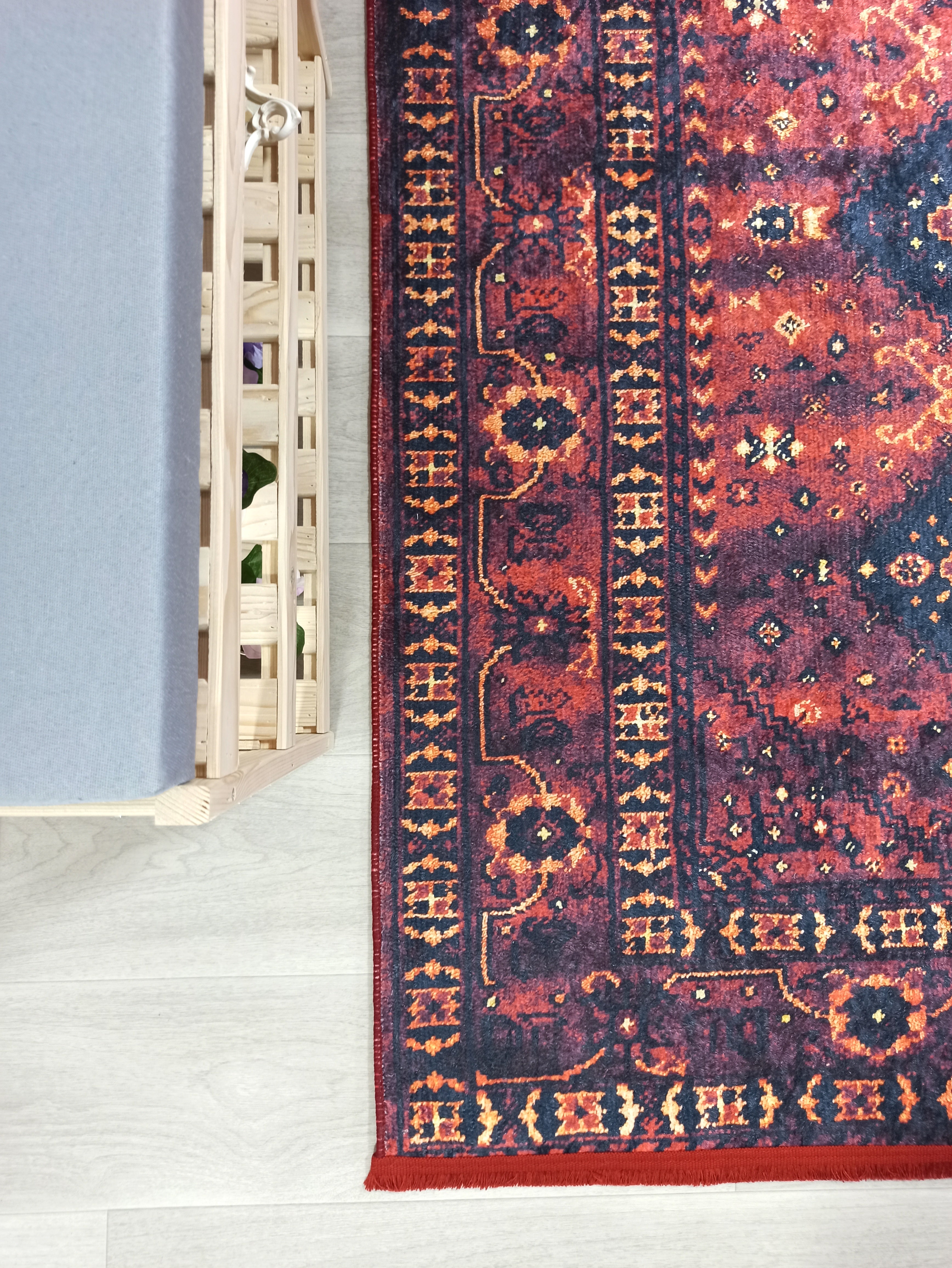 Turkish Oriental Design Red Navy Blue Rug