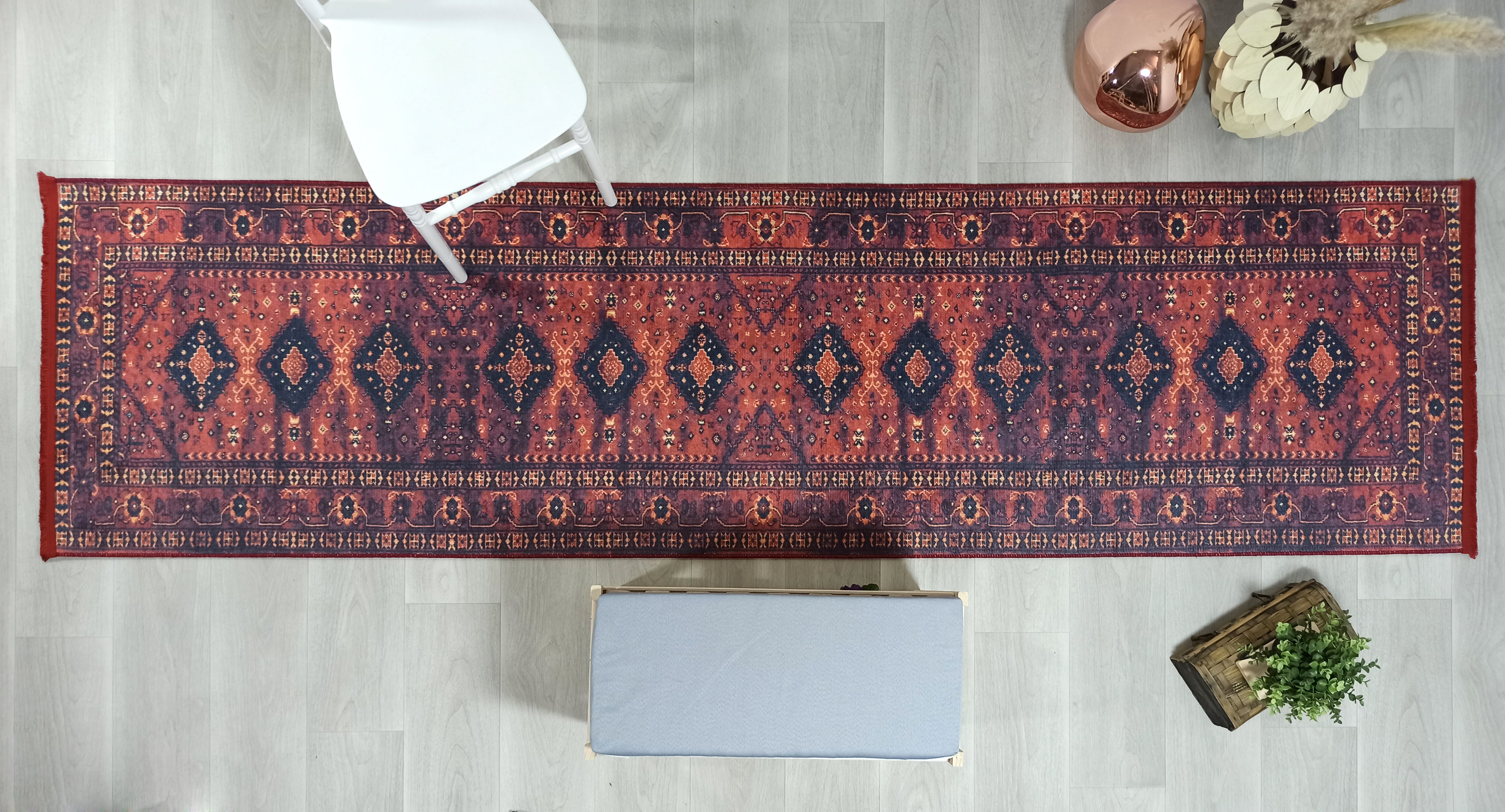 Turkish Oriental Design Red Navy Blue Rug