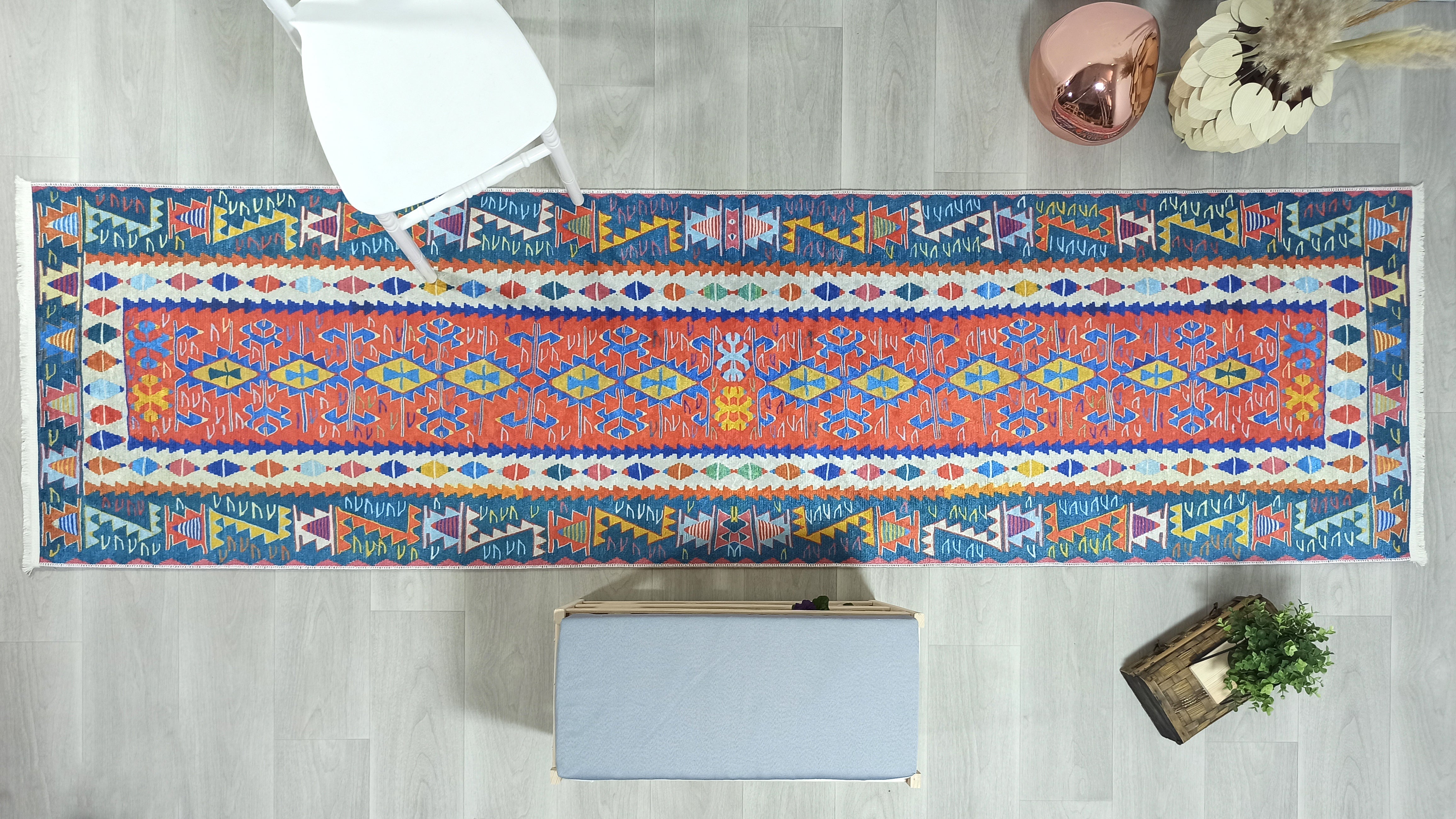 Kilim Style Runner &amp; Rug, Multi Color Rug, Modern Home Décor