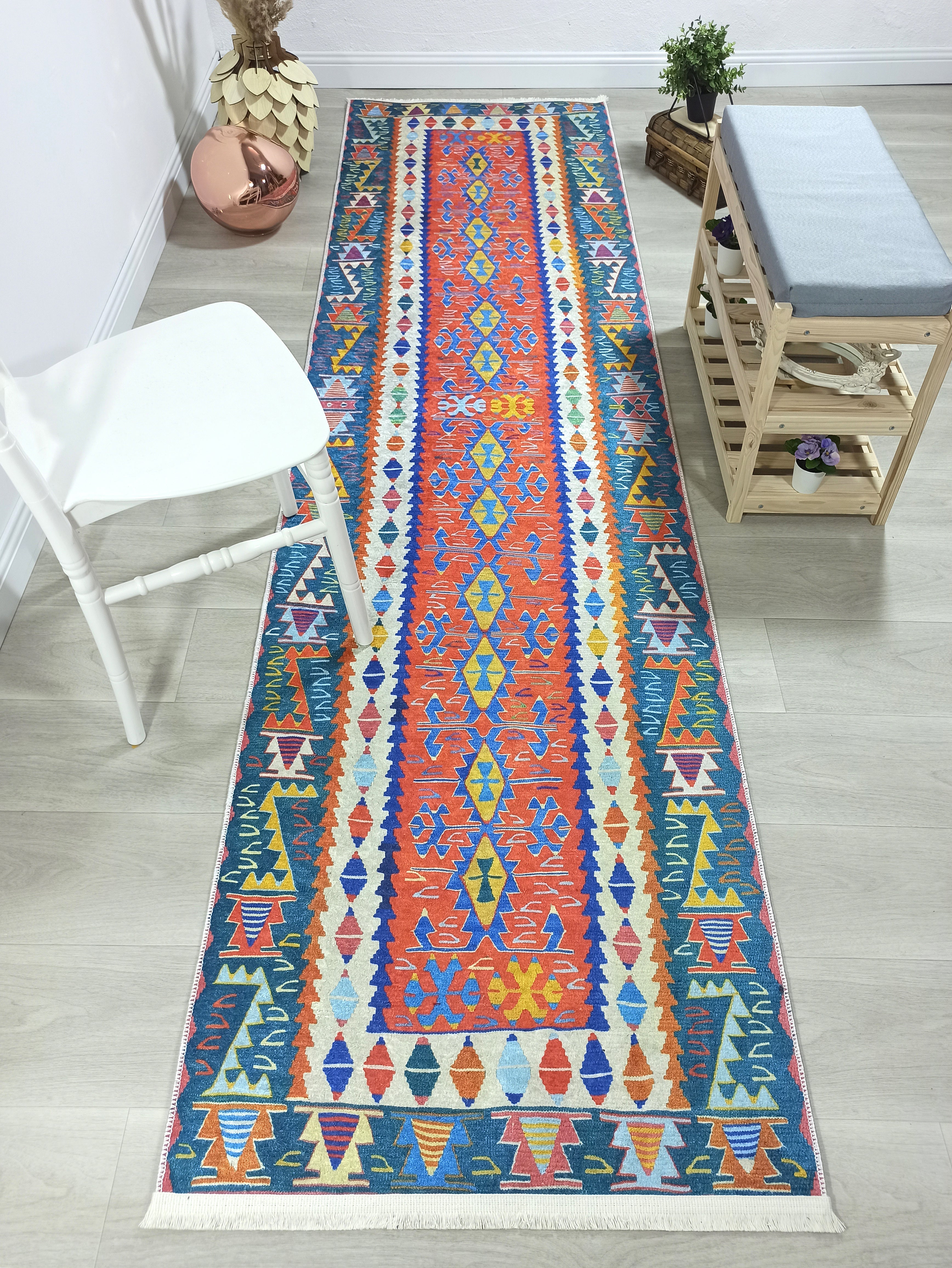 Kilim Style Runner &amp; Rug, Multi Color Rug, Modern Home Décor