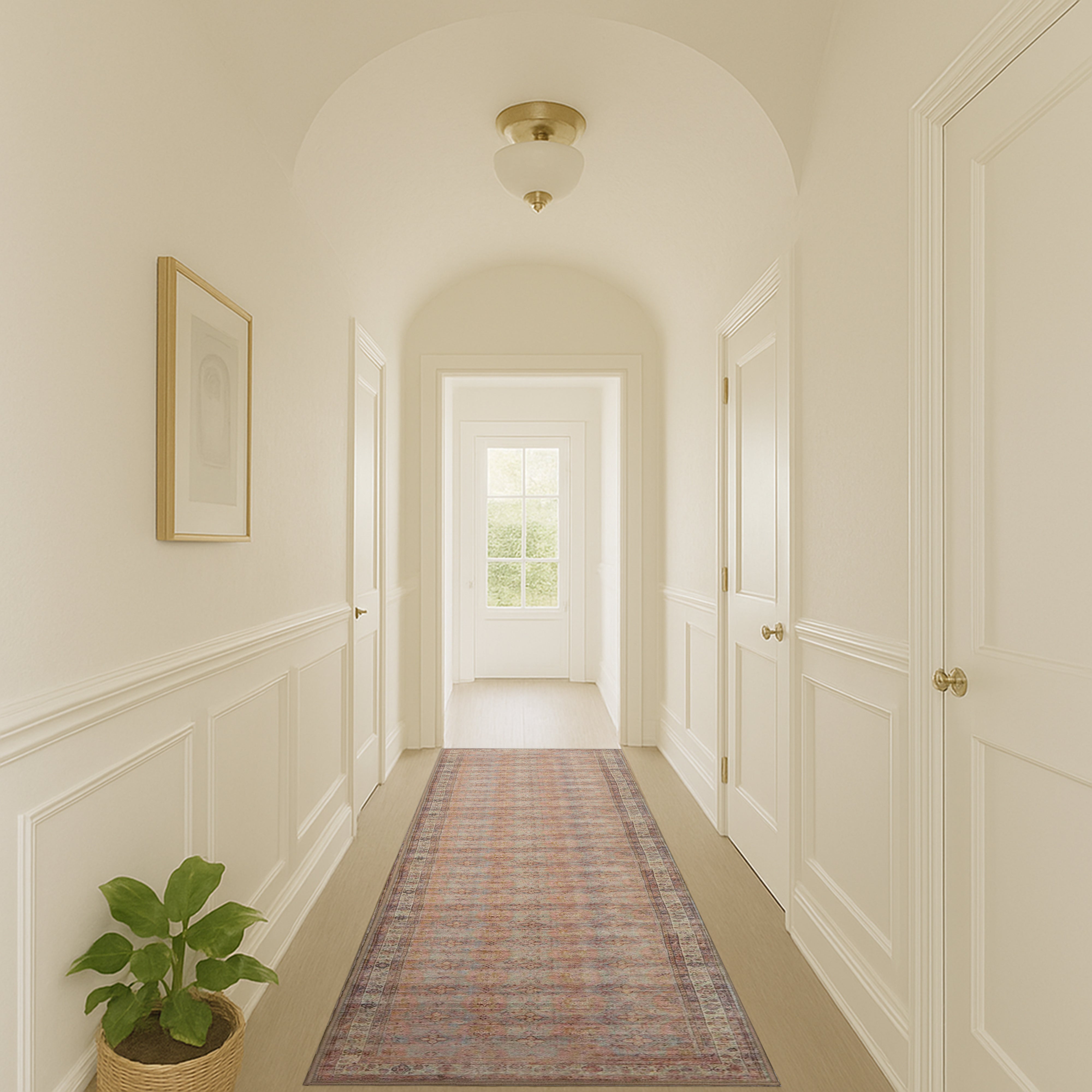 Brown Boho Oushak Vintage Style Washable Rug