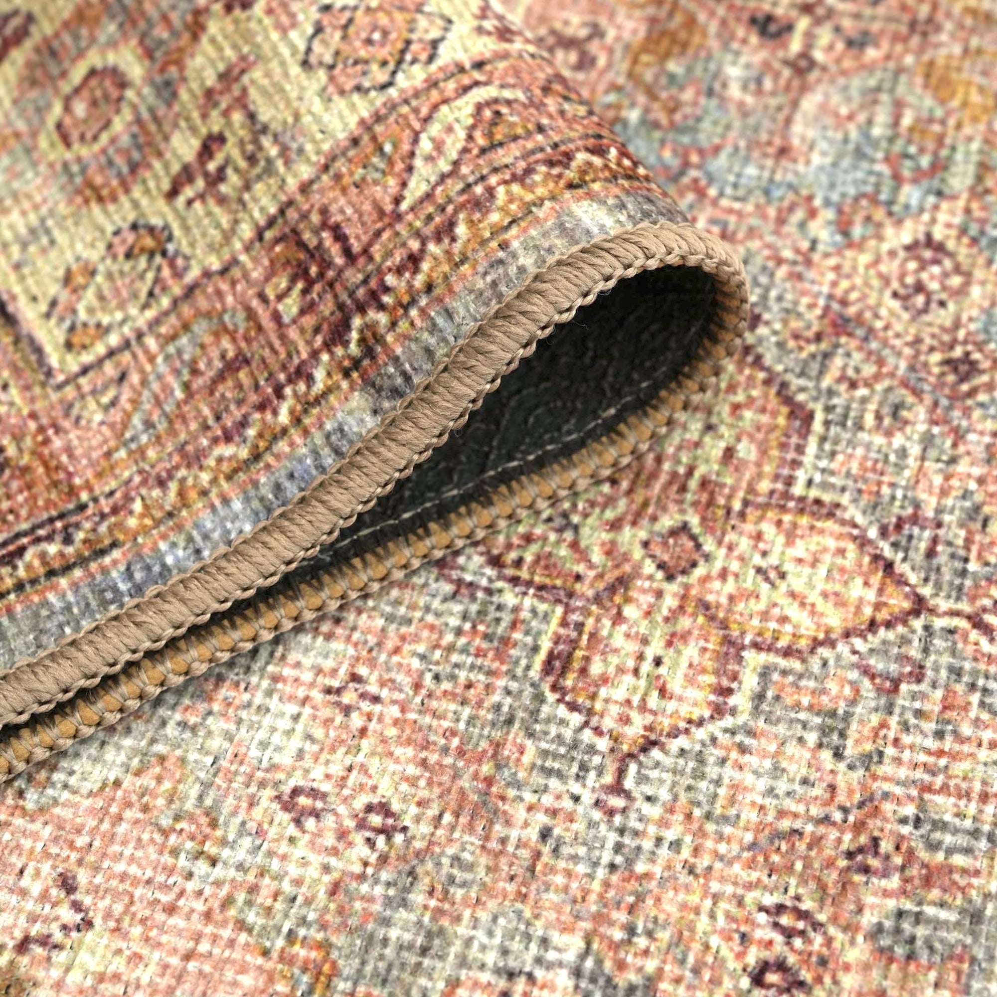 Brown Boho Oushak Vintage Style Washable Rug